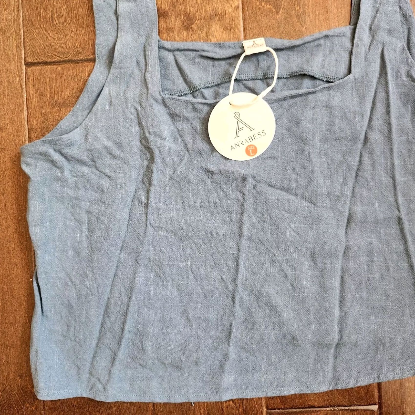 Vintage Anrebess Women's Tank Cropped Top - L Blue Linen Rayon Sleeveless Pullover NWT Casual Party/Cocktail Travel Size L / US 10 / IT 46 - 2 Thumbnail
