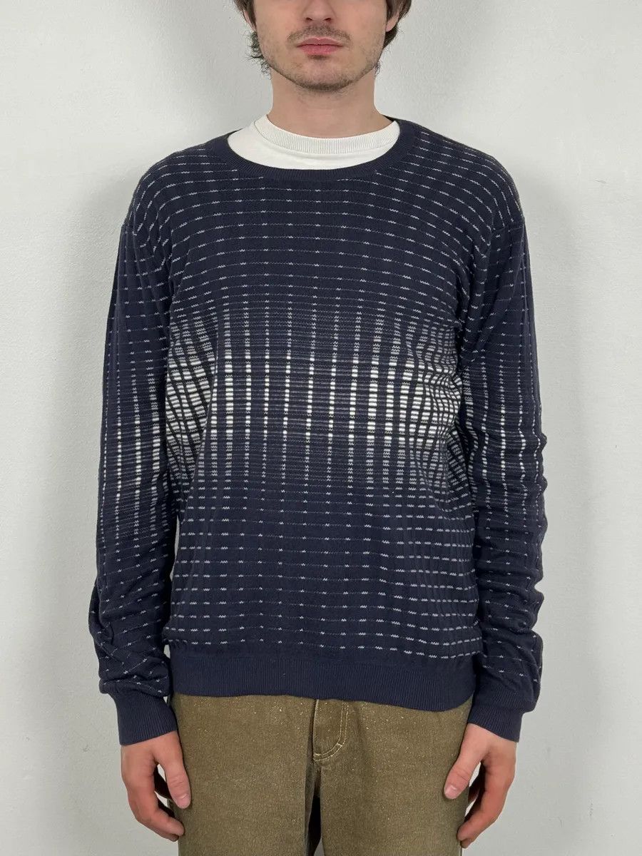 2010s Armani Navy & White Gradient Abstract Light Sweater