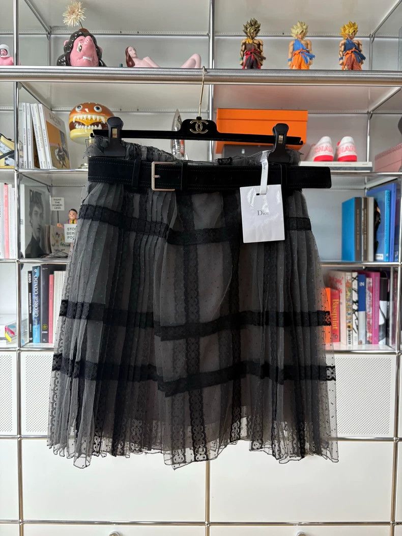 Dior Dior Black polka dot lace stitching plaid skirt with belt Size 25" / US 0 / IT 36 - 1 Thumbnail