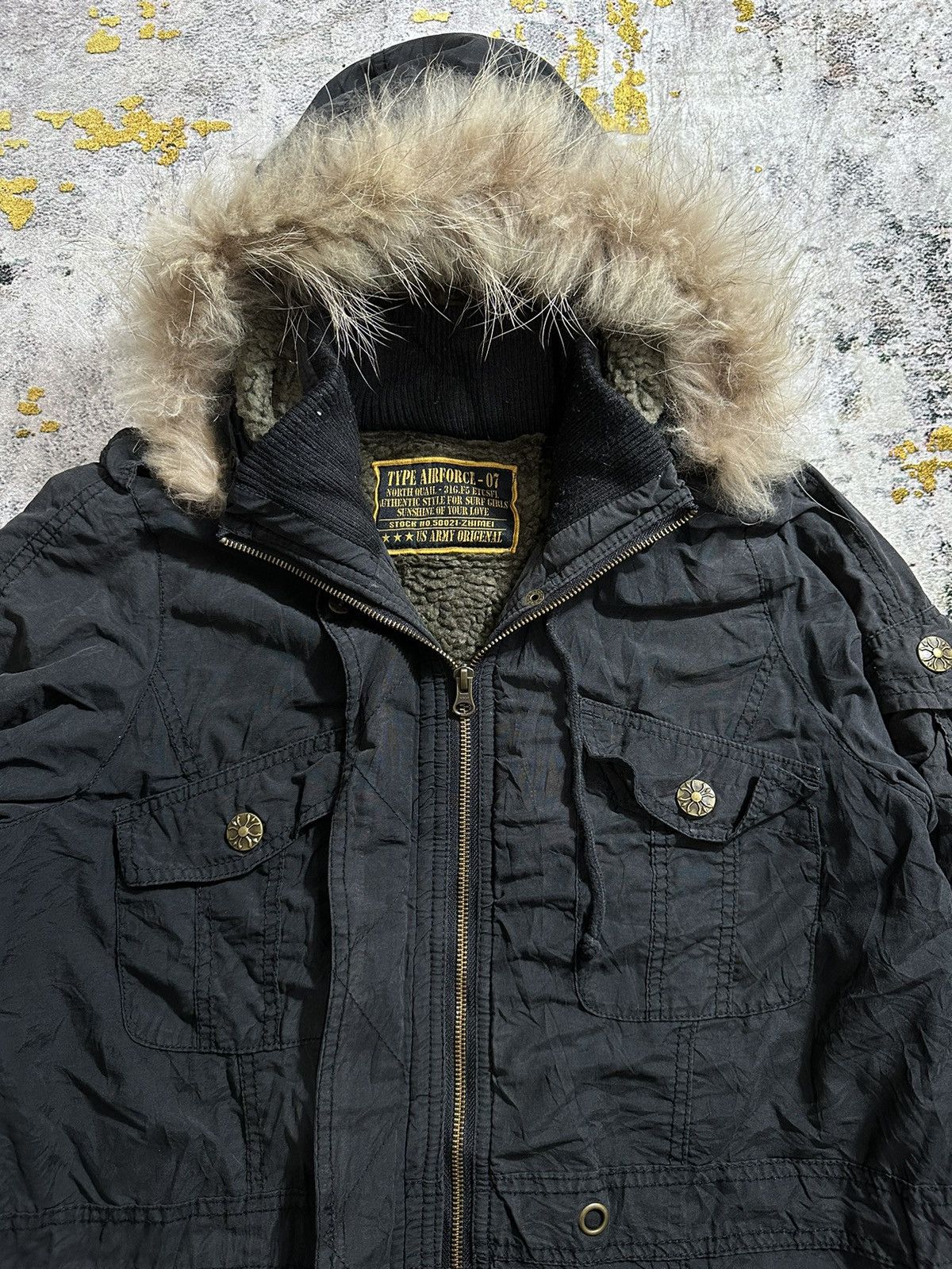 Le Grande Bleu (L.G.B.) TYPE AIRFORCE -07 FAUX FUR JACKET IF SIX WAS NINE LGB STYLE Size US L / EU 52-54 / 3 - 4 Thumbnail