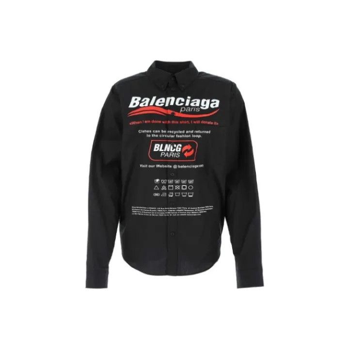 Balenciaga Balenciaga Logo Long Sleeve Shirt Unisex Black 0079 Size US XS / EU 42 / 0 - 1 Thumbnail