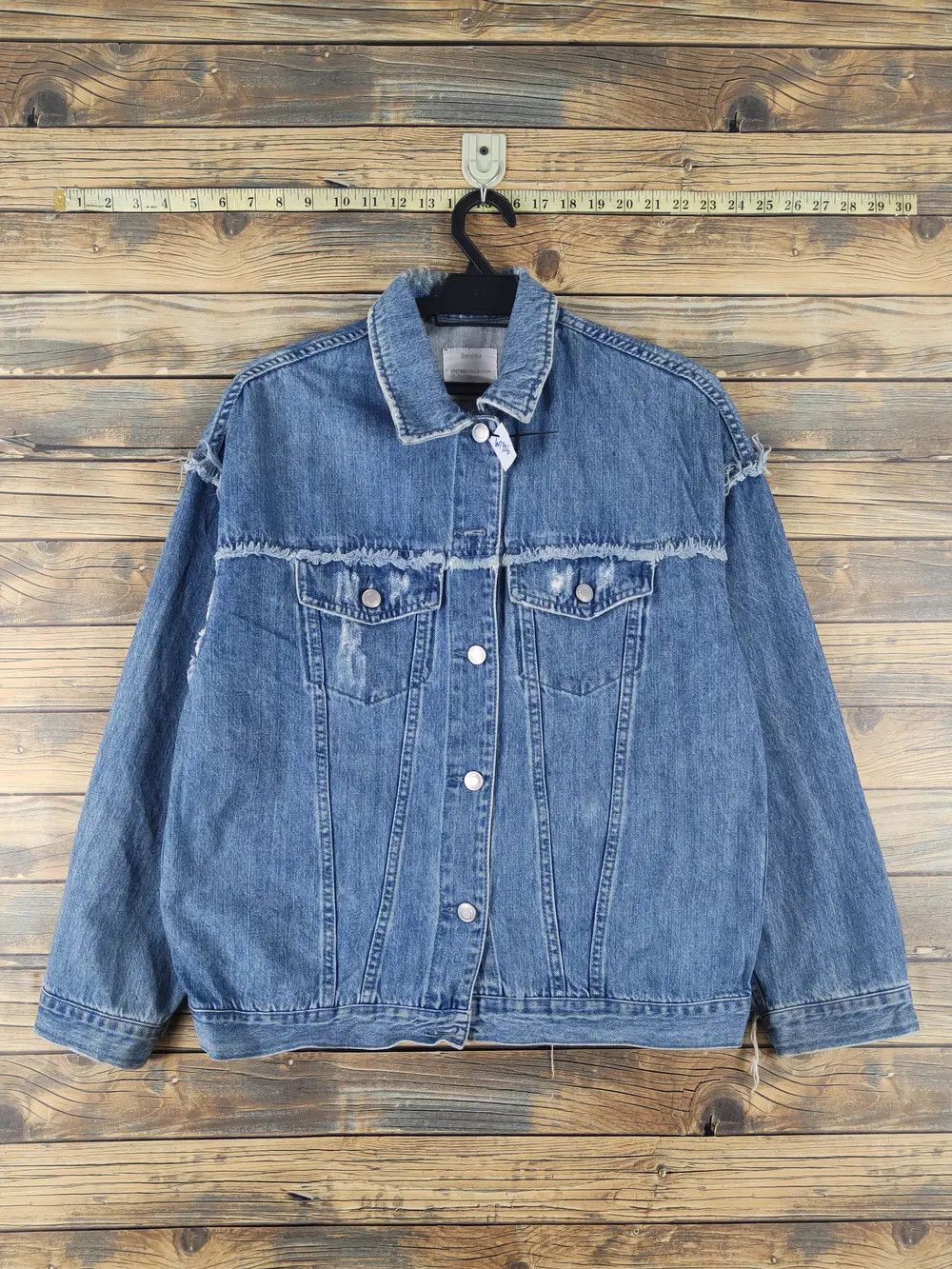 Bershka Bershka Blue Distressed Ripped Denim Jackets #W1756 Size XS / US 0-2 / IT 36-38 - 7 Thumbnail