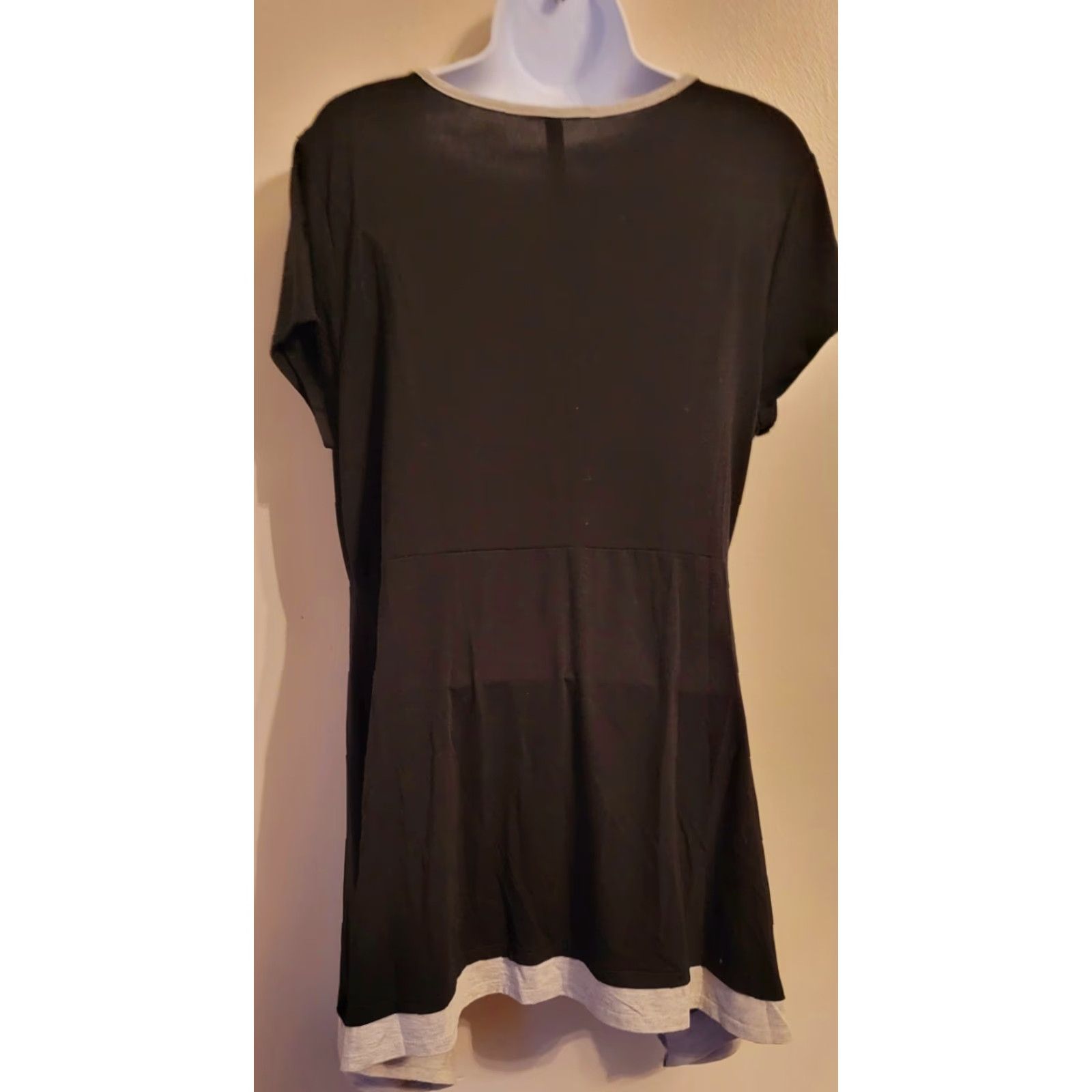 Vintage Massini Black Gray Mini Dress Tunic Top L Ladies Short Sleeve Round Neck Casual Shirt Dress Size L / US 10 / IT 46 - 2 Thumbnail