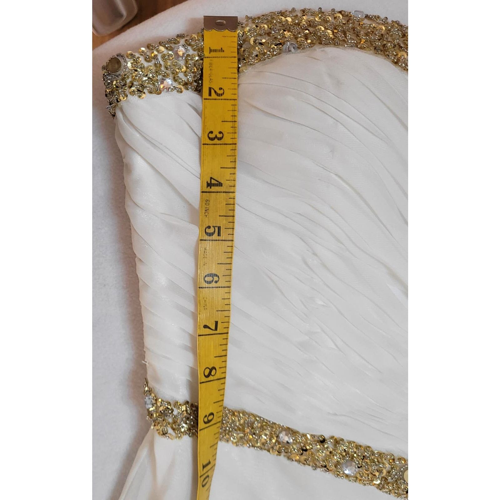 Vintage Prom Dress L Strapless White Gold Sequins Grecian Y2K Size L / US 10 / IT 46 - 9 Thumbnail