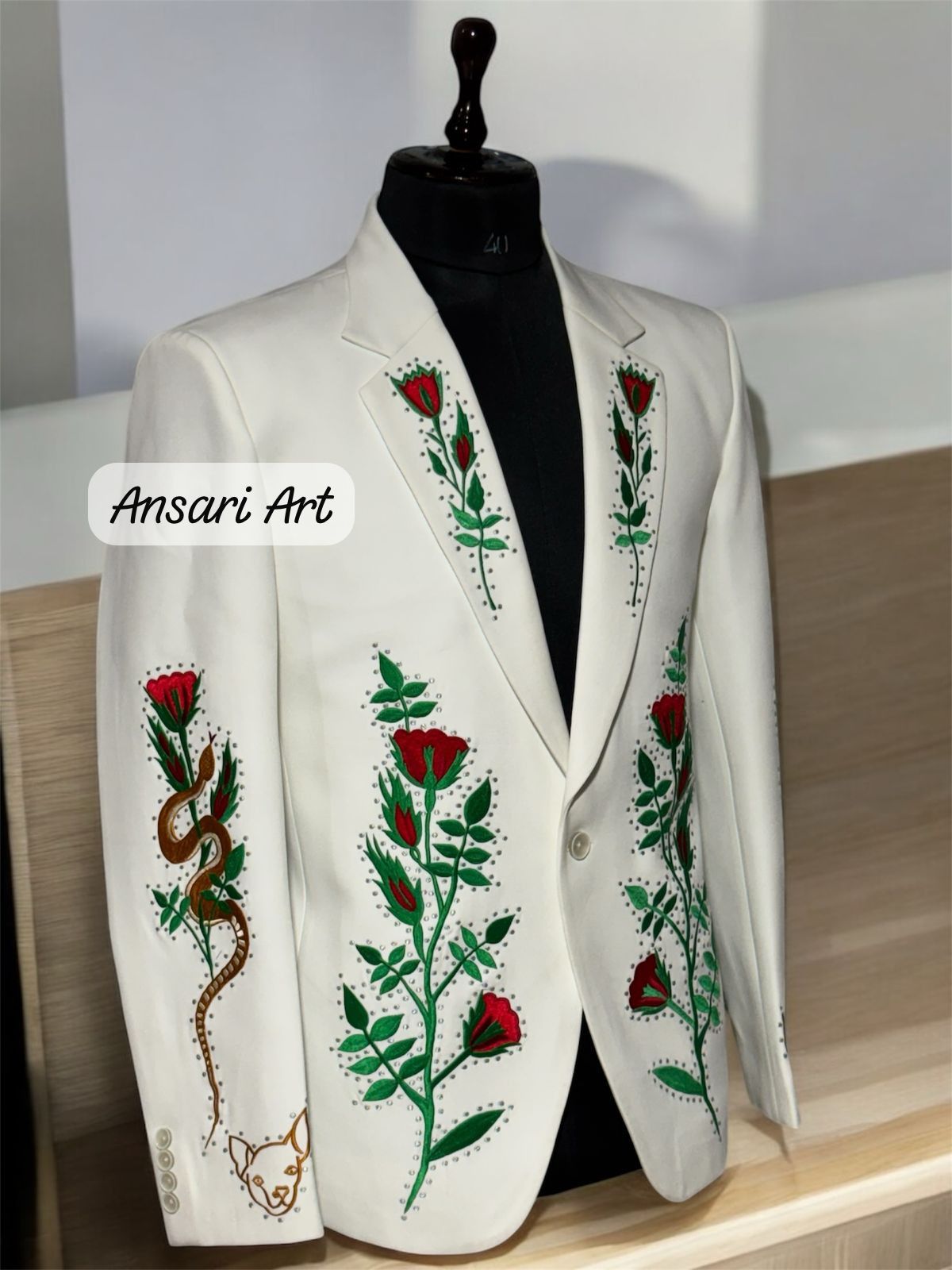 Other Men 2PC Customized floral embroidery cocktail prom outfit Size 44S - 2 Thumbnail