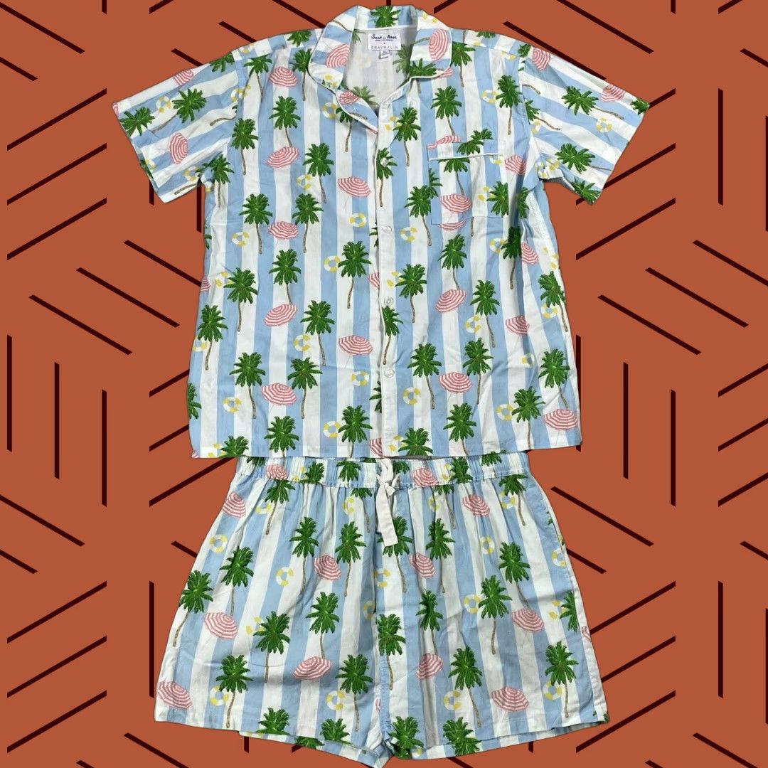 Vintage SANT AND ABEL Blue Striped Beach Pajama Set Women M Short Sleeve Button Front Size M / US 6-8 / IT 42-44 - 1 Thumbnail