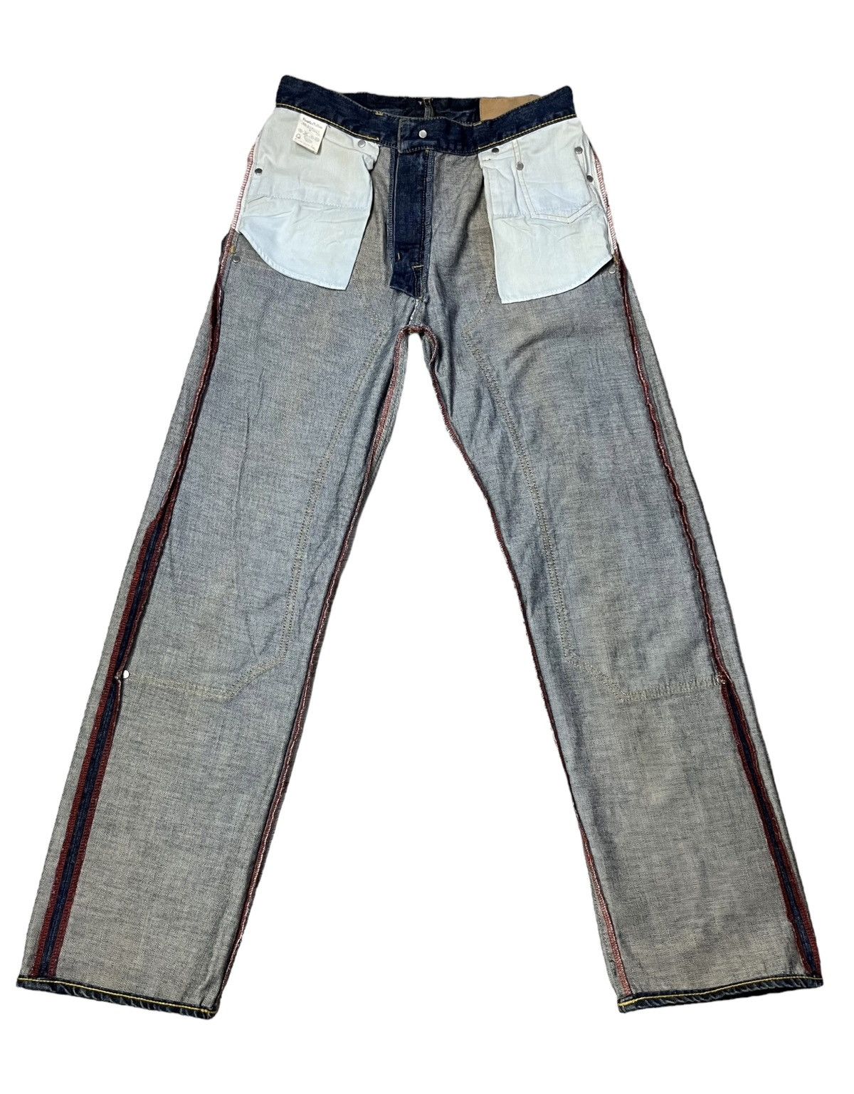 Japanese Brand FYE🔥PURPLE & YELLOW Vintage Ripped Double Knee Buckle Back Size US 29 - 8 Thumbnail