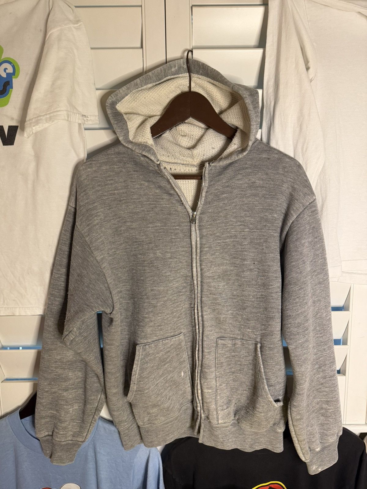 Vintage 1950s grey thermal lined zipup distressed hoodie Size US M / EU 48-50 / 2 - 6 Thumbnail