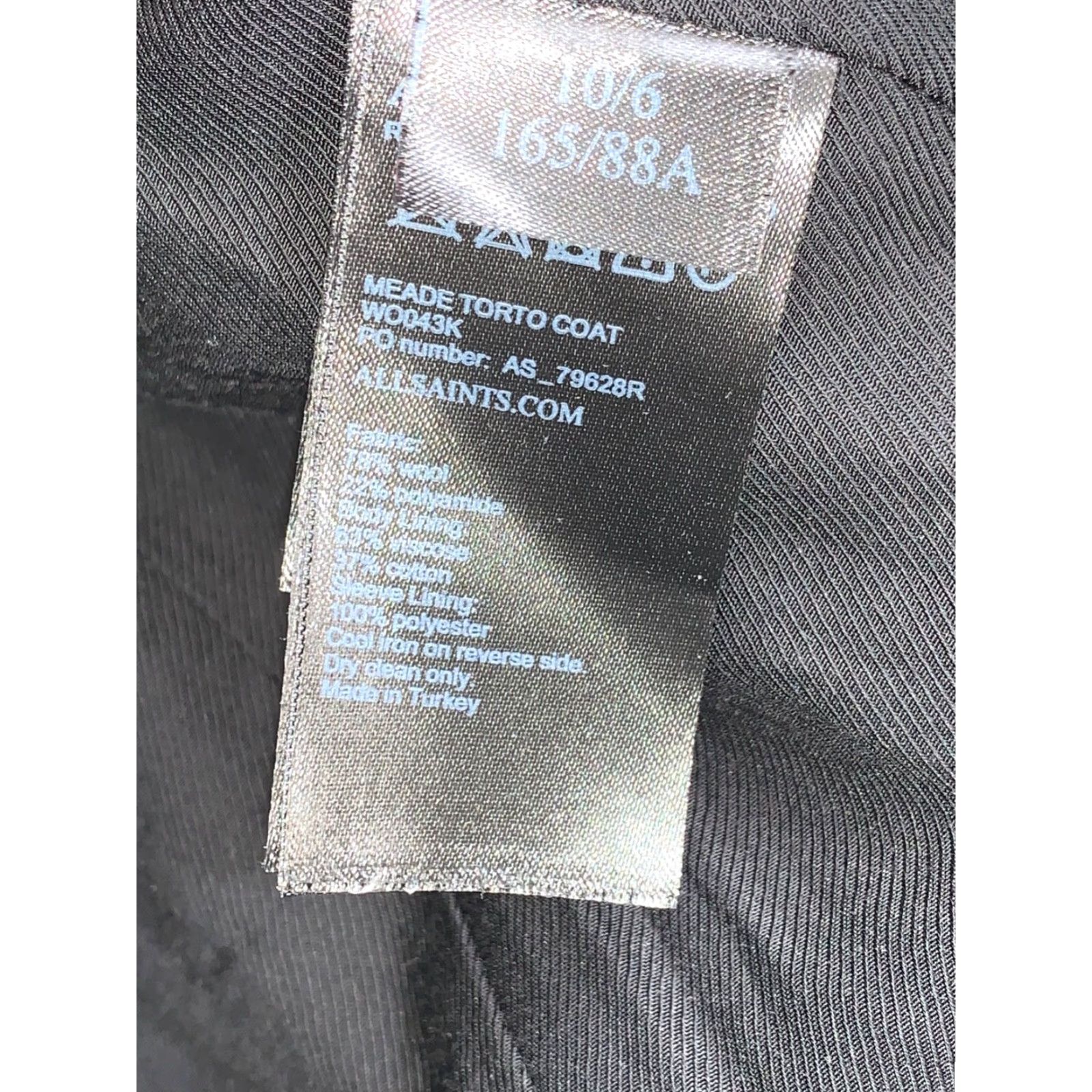 Allsaints AllSaints Coat Womens 6 Black Wool Blend Overcoat Meade Torto City Designer Italian Size M / US 6-8 / IT 42-44 - 6 Thumbnail