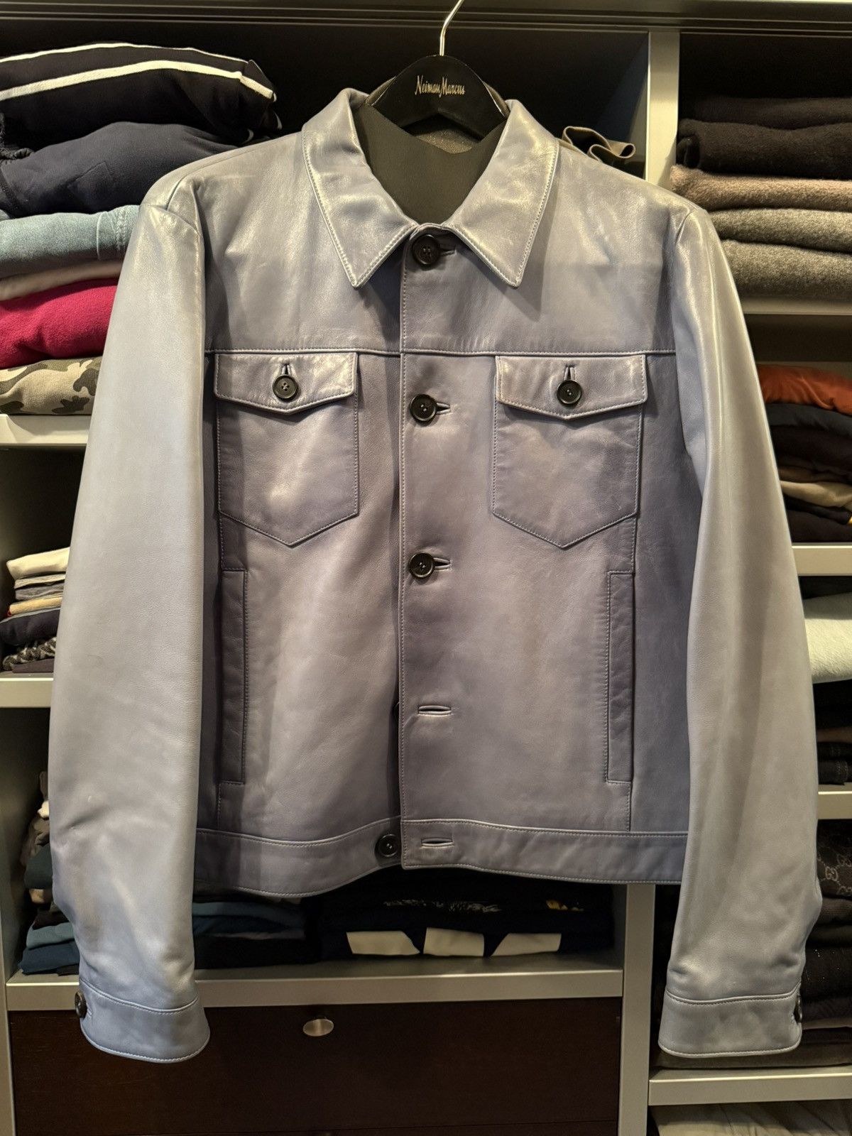Prada HOLY GRAIL - Prada Runway Baby Blue Dream Leather Jacket 🏆 Size US L / EU 52-54 / 3 - 2 Thumbnail