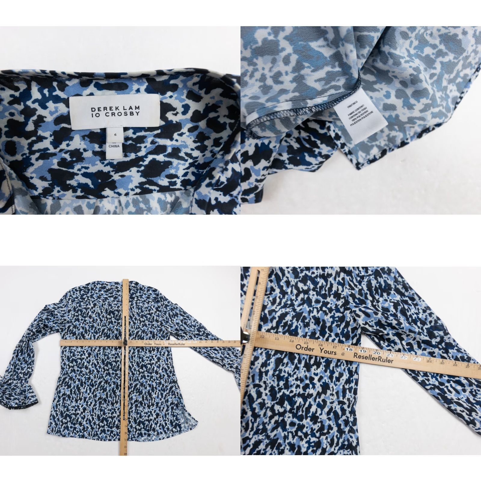 Vintage Derek Lam IO Crosby Shirt Womens 6 Blue Blouse Long Sleeve Ladies Size M / US 6-8 / IT 42-44 - 8 Thumbnail