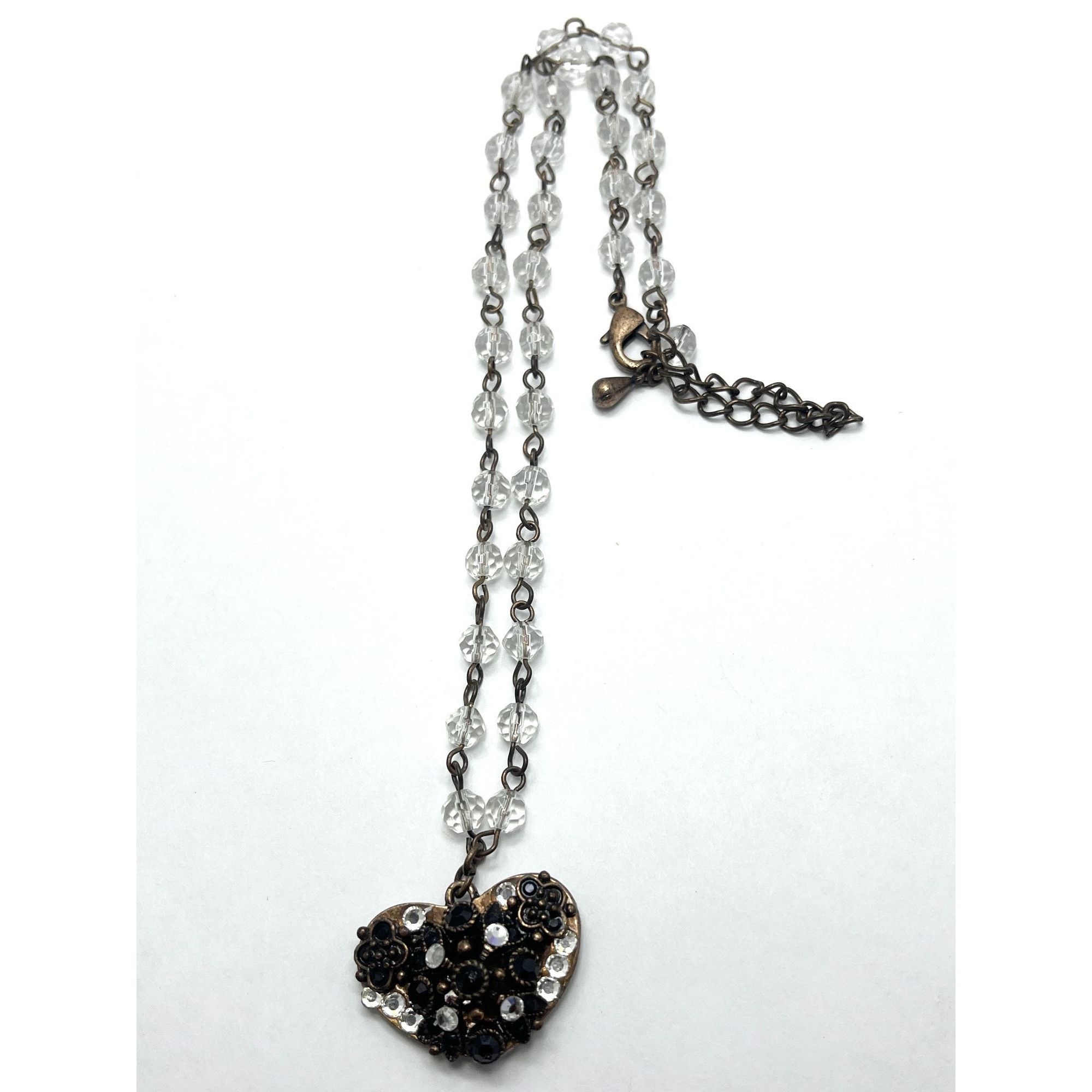 Vintage Crystal Beaded Heart Charm Necklace