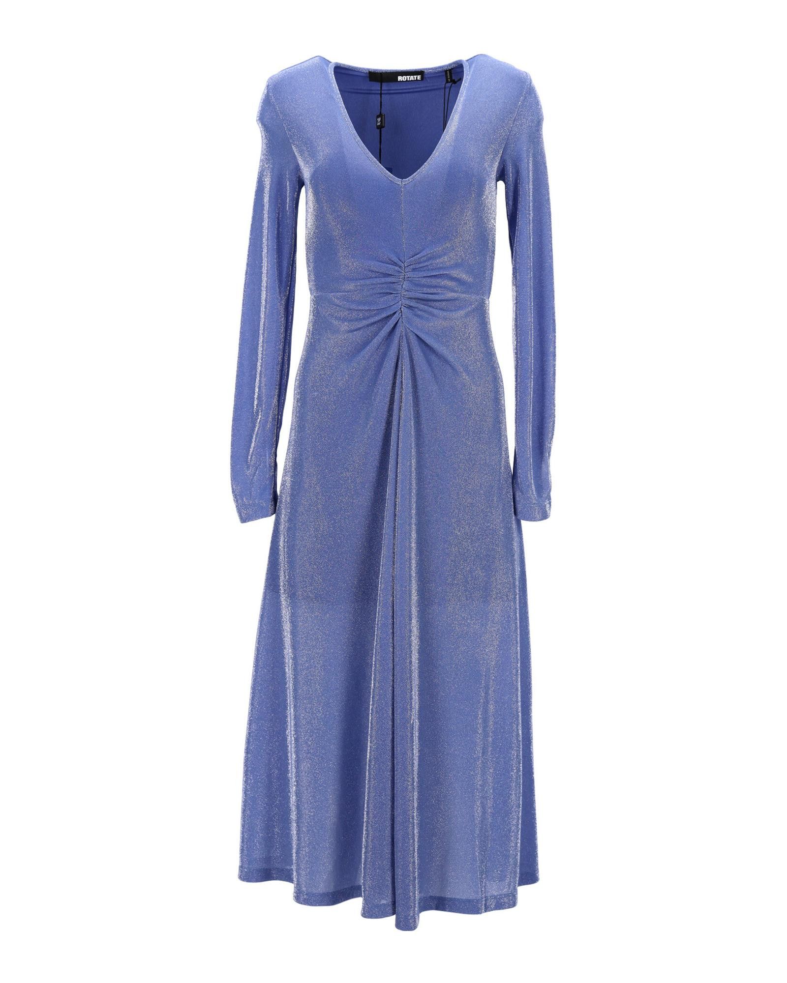 image of Rotate Birger Christensen Sierra Ruched Metallic Midi Dress With V-Neckline And Long Sleeves in Blu