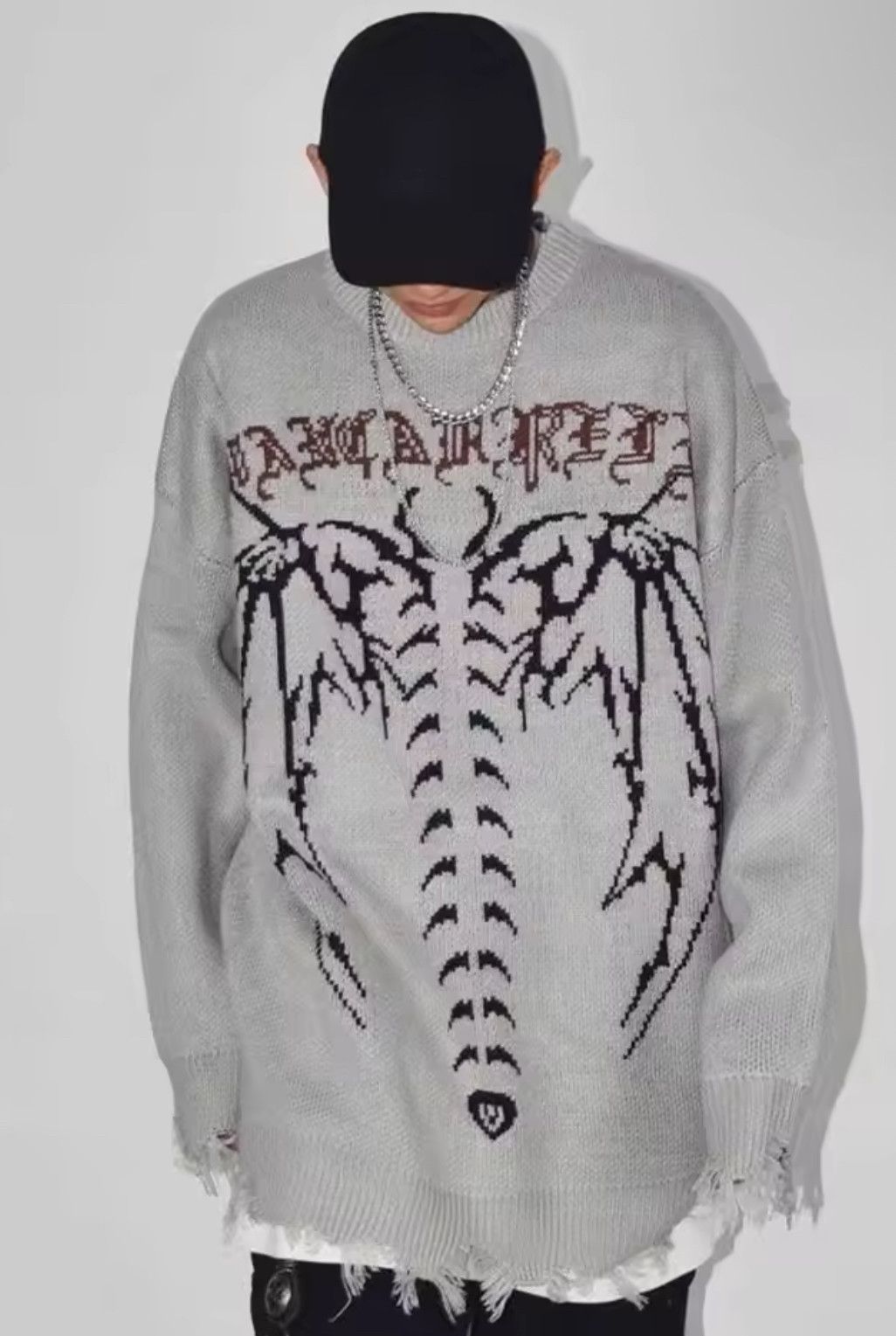 Other Retro Goth Graffiti Torn Jacquard Pullover Knit Sweater Size US L / EU 52-54 / 3 - 3 Thumbnail