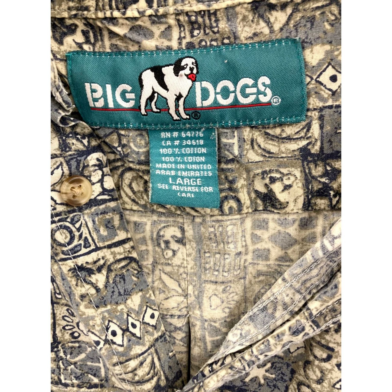 Big Dogs BIG DOGS Shirt Mens L Gray Cotton Button-Up Short Sleeve Collared All Seasons Dog Theme Size US L / EU 52-54 / 3 - 6 Thumbnail
