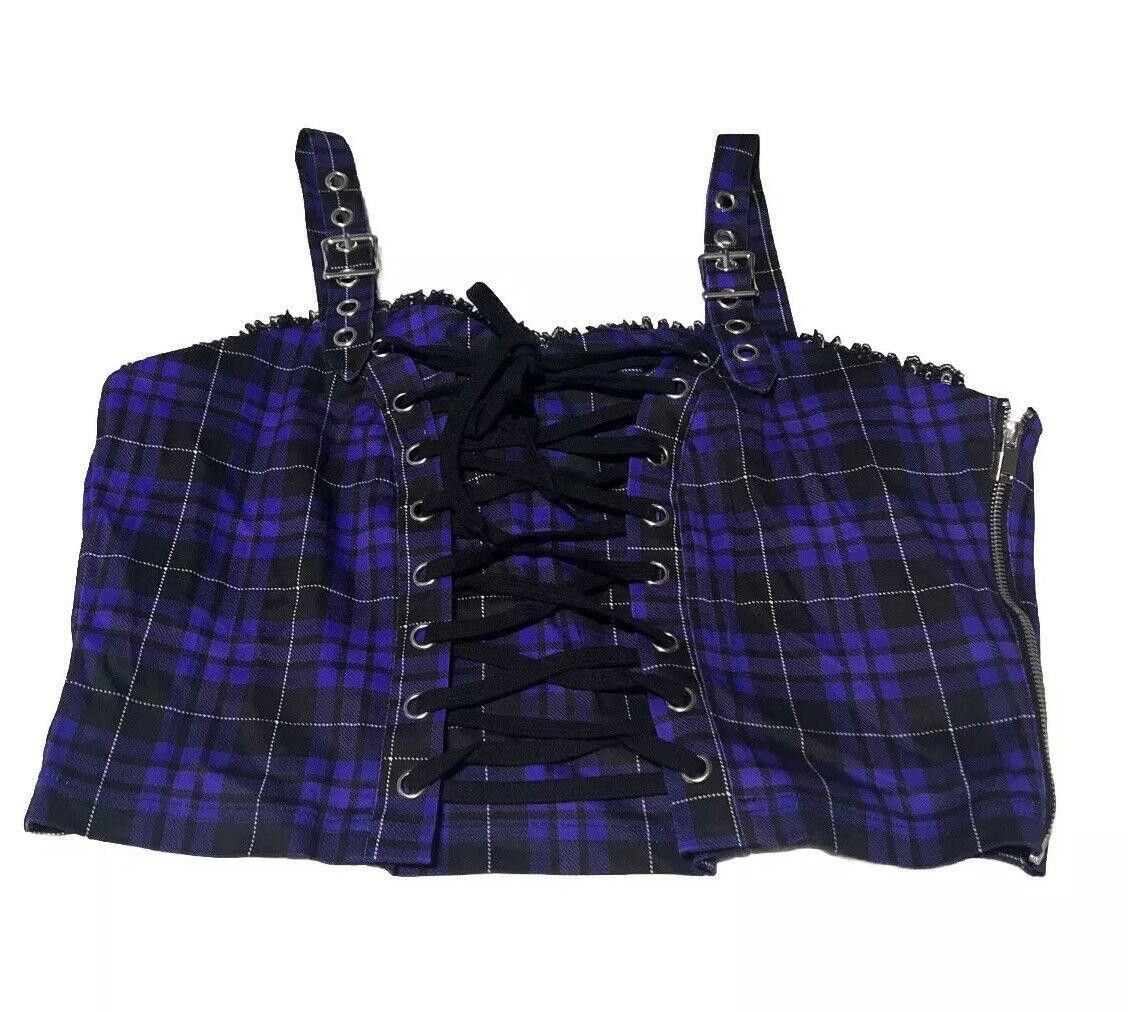 Designer XXL 2X Purple Plaid Punk Top Buckle Goth Dolls Kill Crop Top Size XXL / US 16-18 / IT 52-54 - 1 Thumbnail