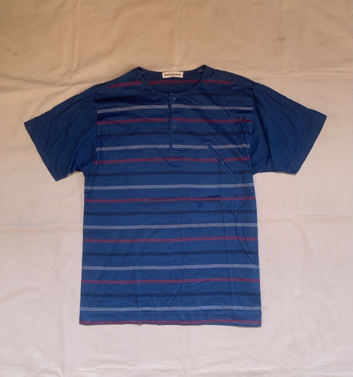 Balmain Vintage PIERRE BALMAIN Stripe Pocket Tee Shirt Size US M / EU 48-50 / 2 - 1 Thumbnail