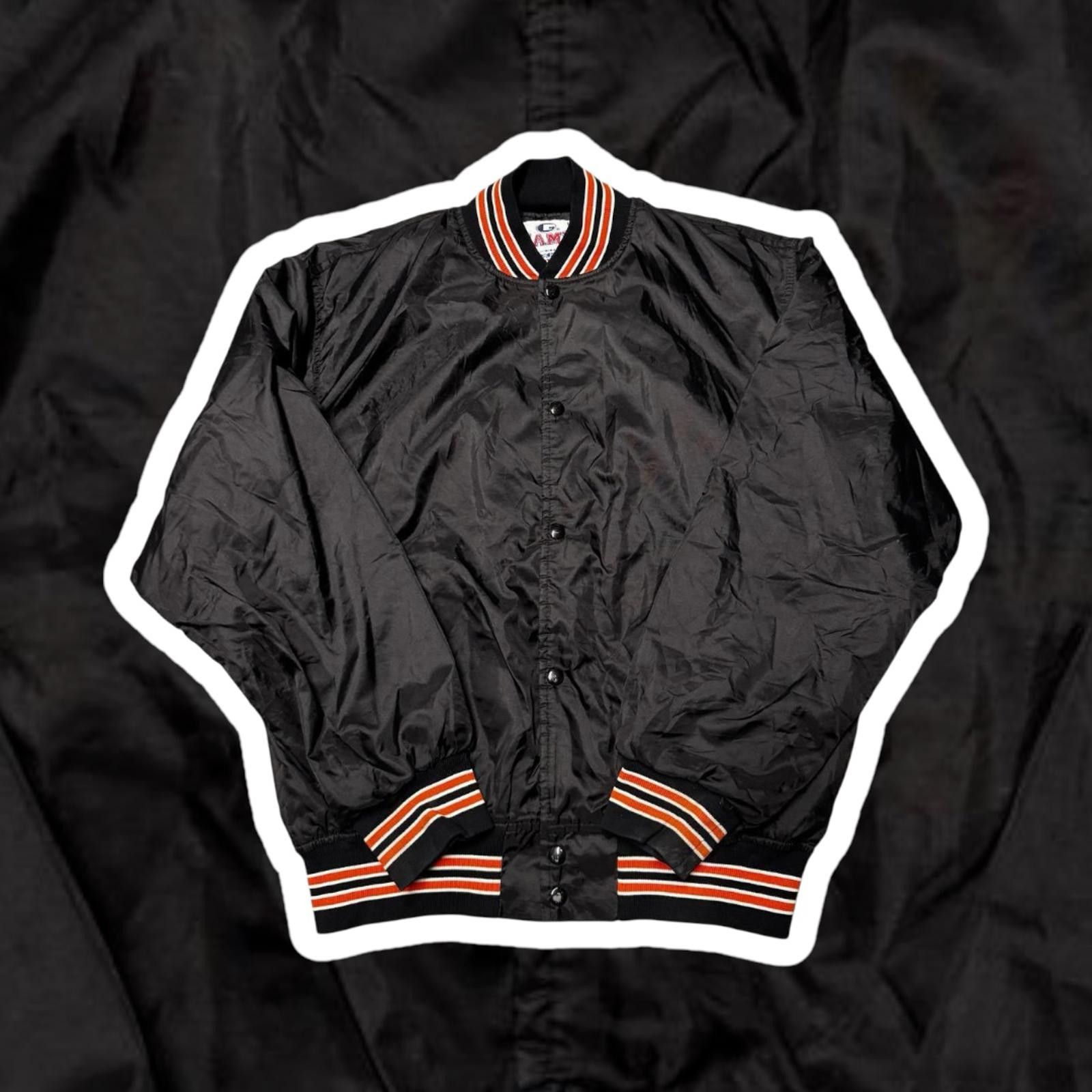 Designer Vintage Black Satin Bomber Jacket with Tiger Patch Size US XL / EU 56 / 4 - 1 Thumbnail