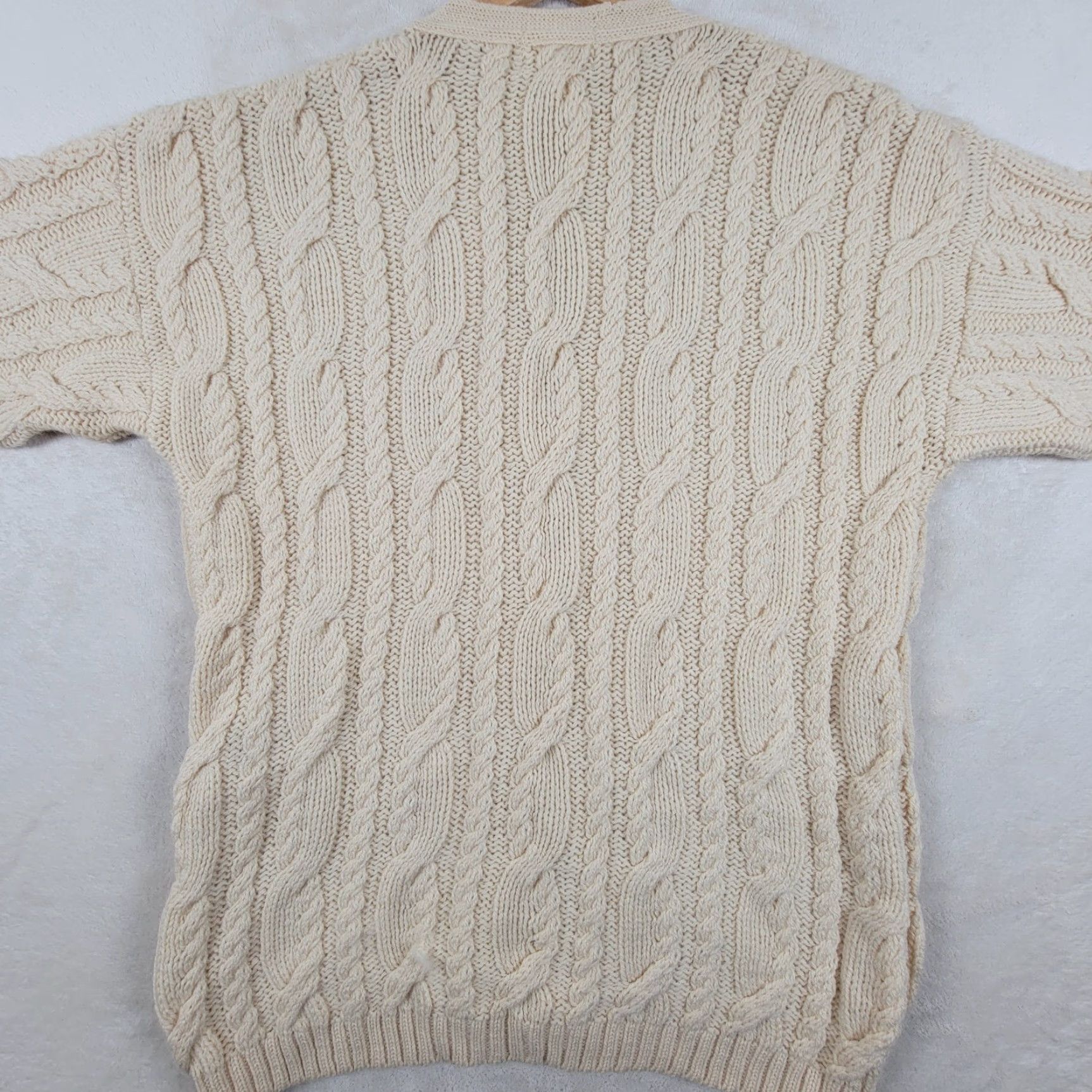 Lands' End VINTAGE Lands' End Fisherman Cardigan Sweater Womens S 100% Wool Ivory Thick Wool Chunky-Knit Winter Leather Buttons Boys??? Size S / US 4 / IT 40 - 3 Thumbnail