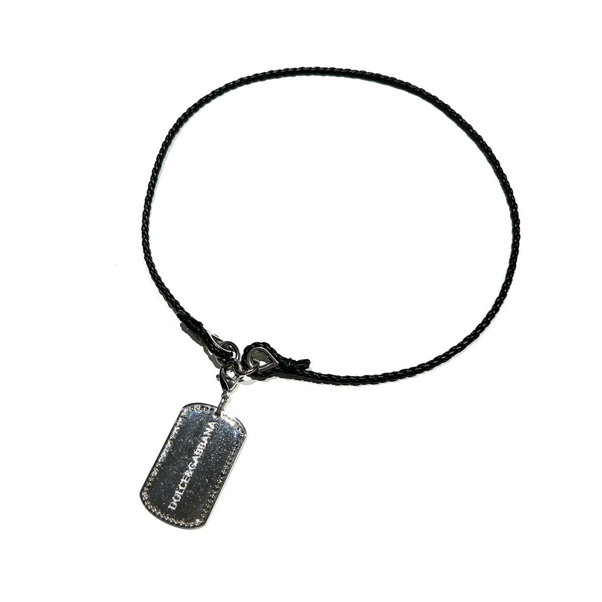 Dolce & Gabbana Dolce & Gabbana Rhinestone Tag Necklace Silver Leather Cord Size ONE SIZE - 4 Thumbnail