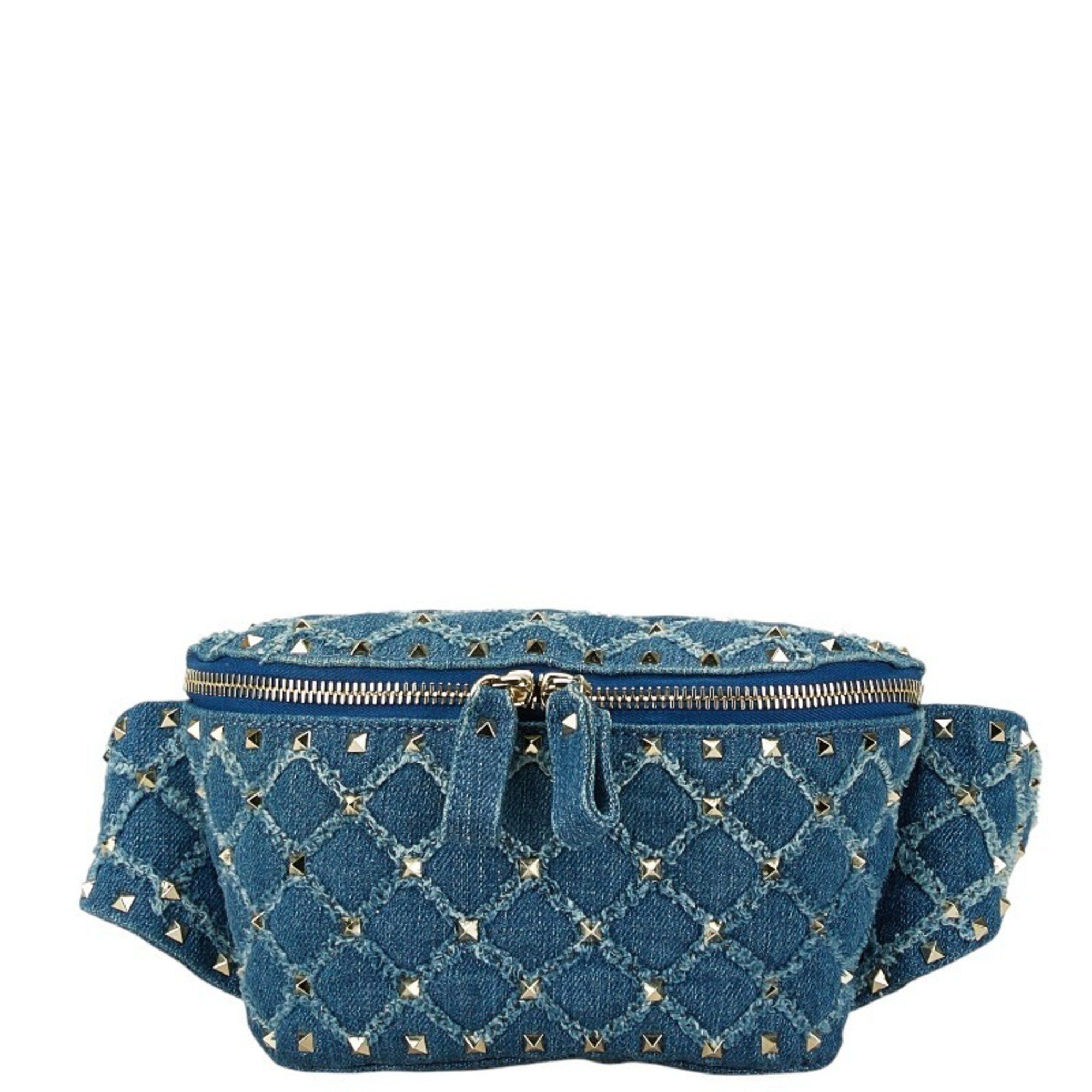 Valentino Studded Body Bag Waist Shoulder Blue Denim Women s Bags Luggage