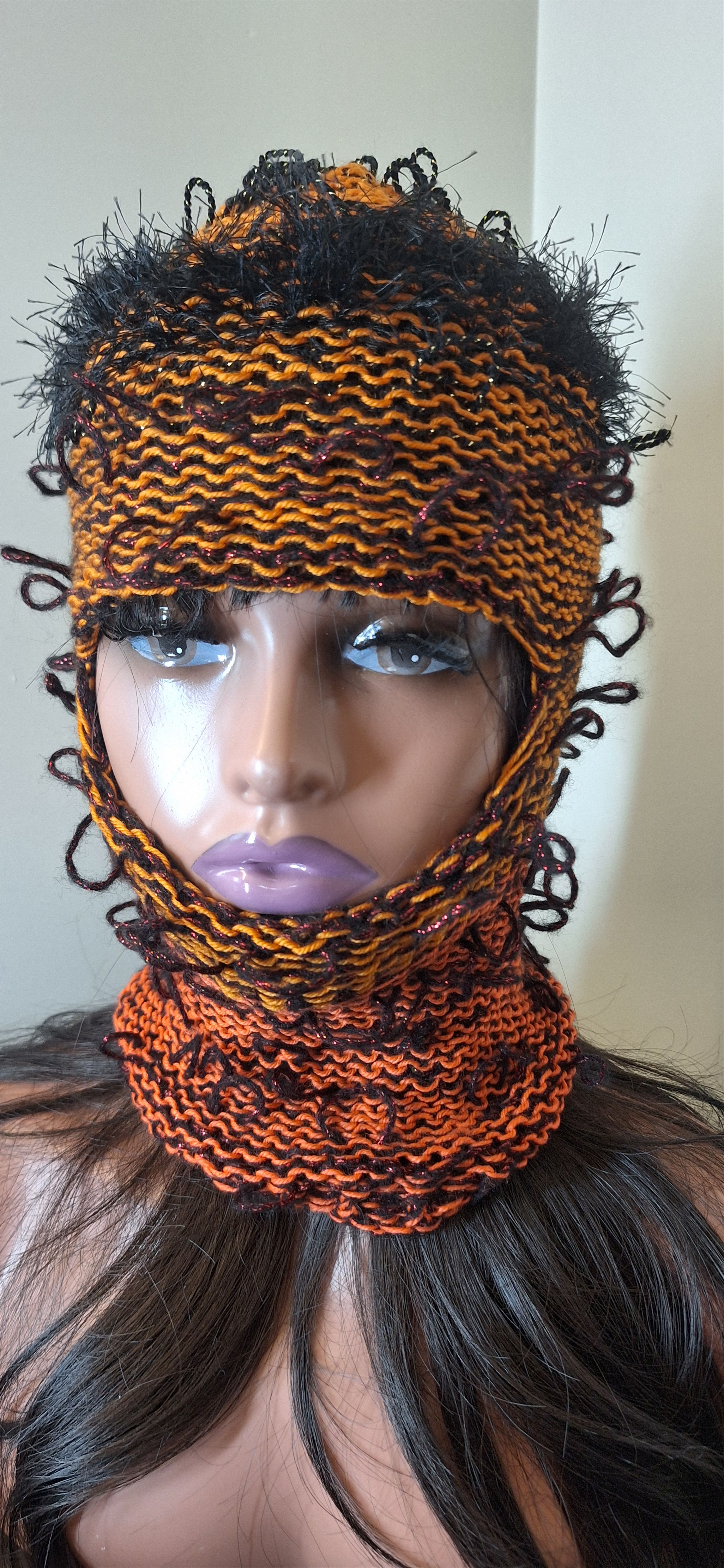 Other Fiber Riot 02 – Orange Black Knit Balaclava Size ONE SIZE - 4 Thumbnail