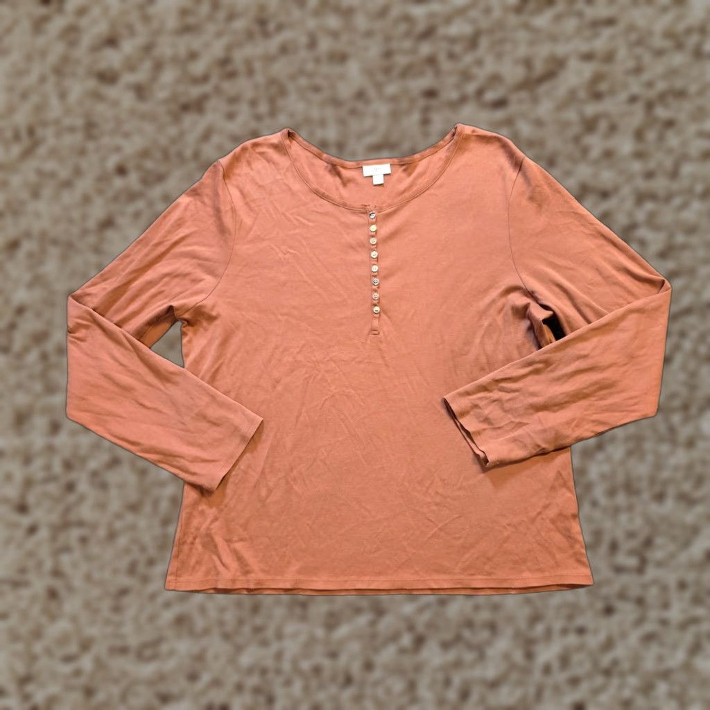 J. Jill J Jill Top Womens XL Henley Long Sleeve Pima Cotton Capsule Brown Orange Casual Shirt Womens XL Size XL / US 12-14 / IT 48-50 - 1 Thumbnail