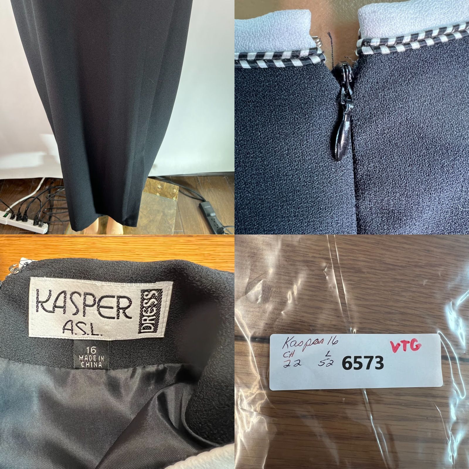 Kasper VINTAGE Kasper A.S.L. Womens Sheath Dress Size 16 Short Sleeves Round Neck Black Womens Size 38" / US 16 / IT 52 - 8 Thumbnail