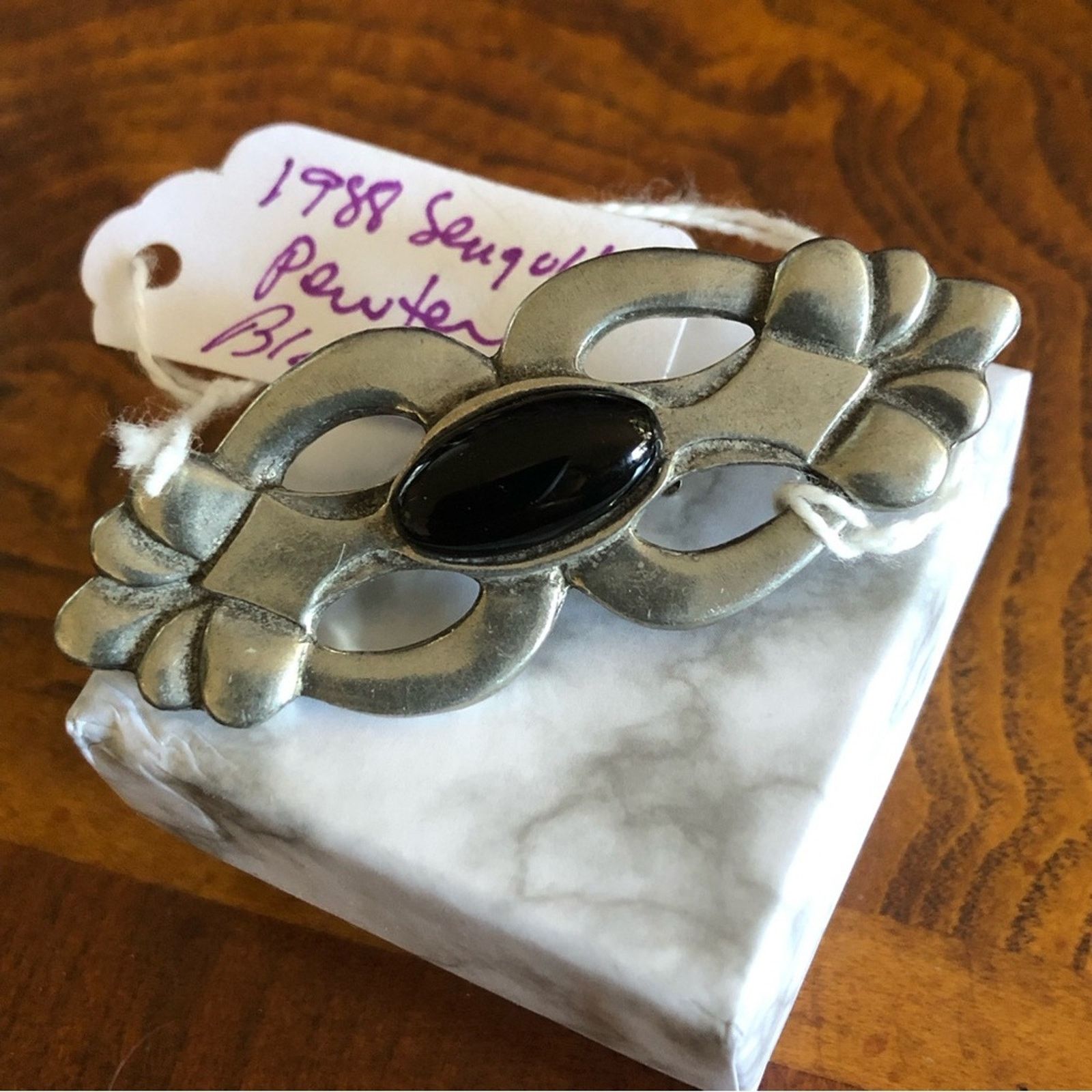 Vintage Vintage 1988 Seagull Pewter art deco black onyx brooch pin Size ONE SIZE - 7 Thumbnail