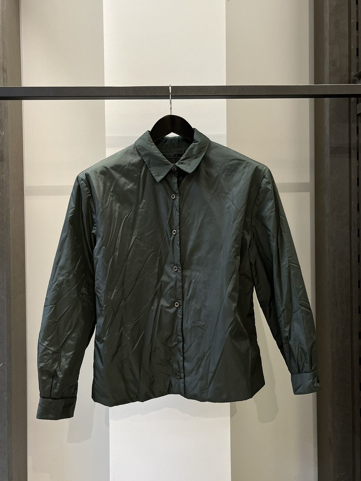 image of Prada Green Nylon Button Up Padded Jacket, Men's (Size Small)