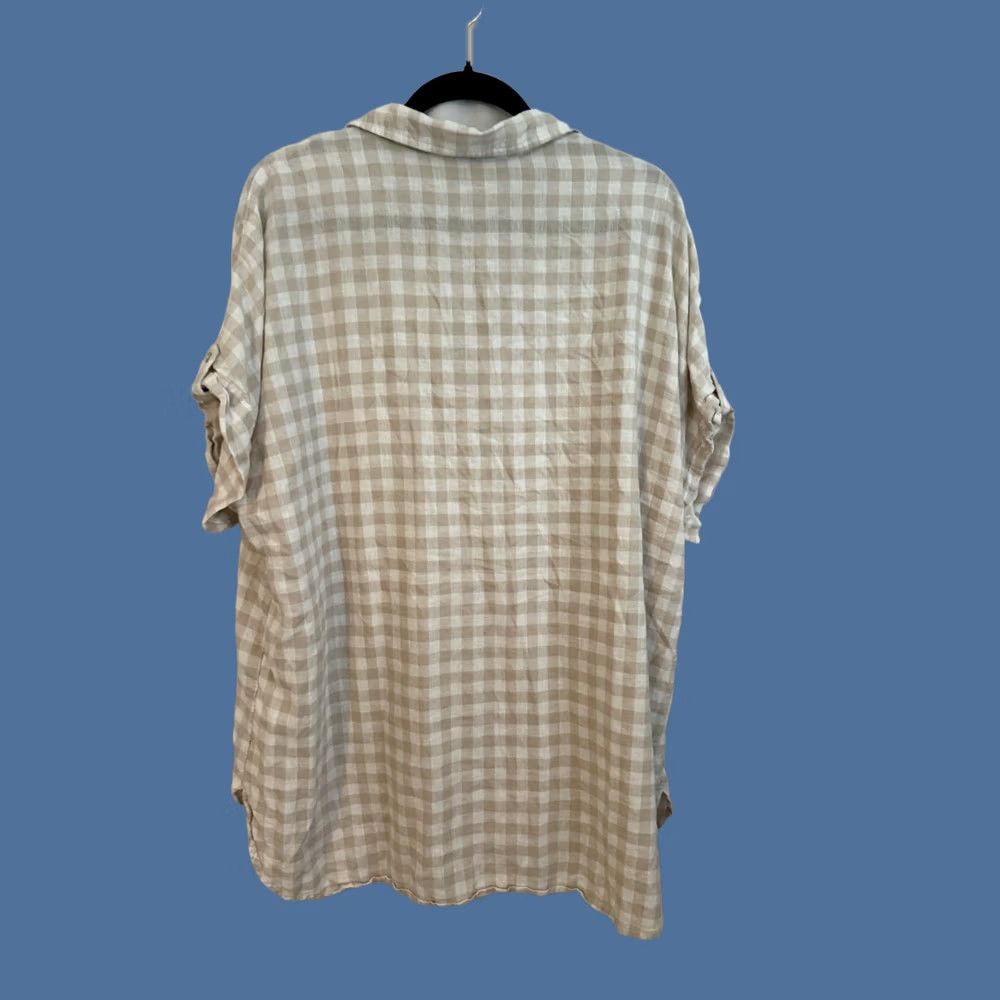 Laura Ashley Laura Ashley Blouse Gingham Linen Blend Preppy Roll Sleeve 2X Plus Womens Shirts Mens? Size XXL / US 16-18 / IT 52-54 - 1 Thumbnail