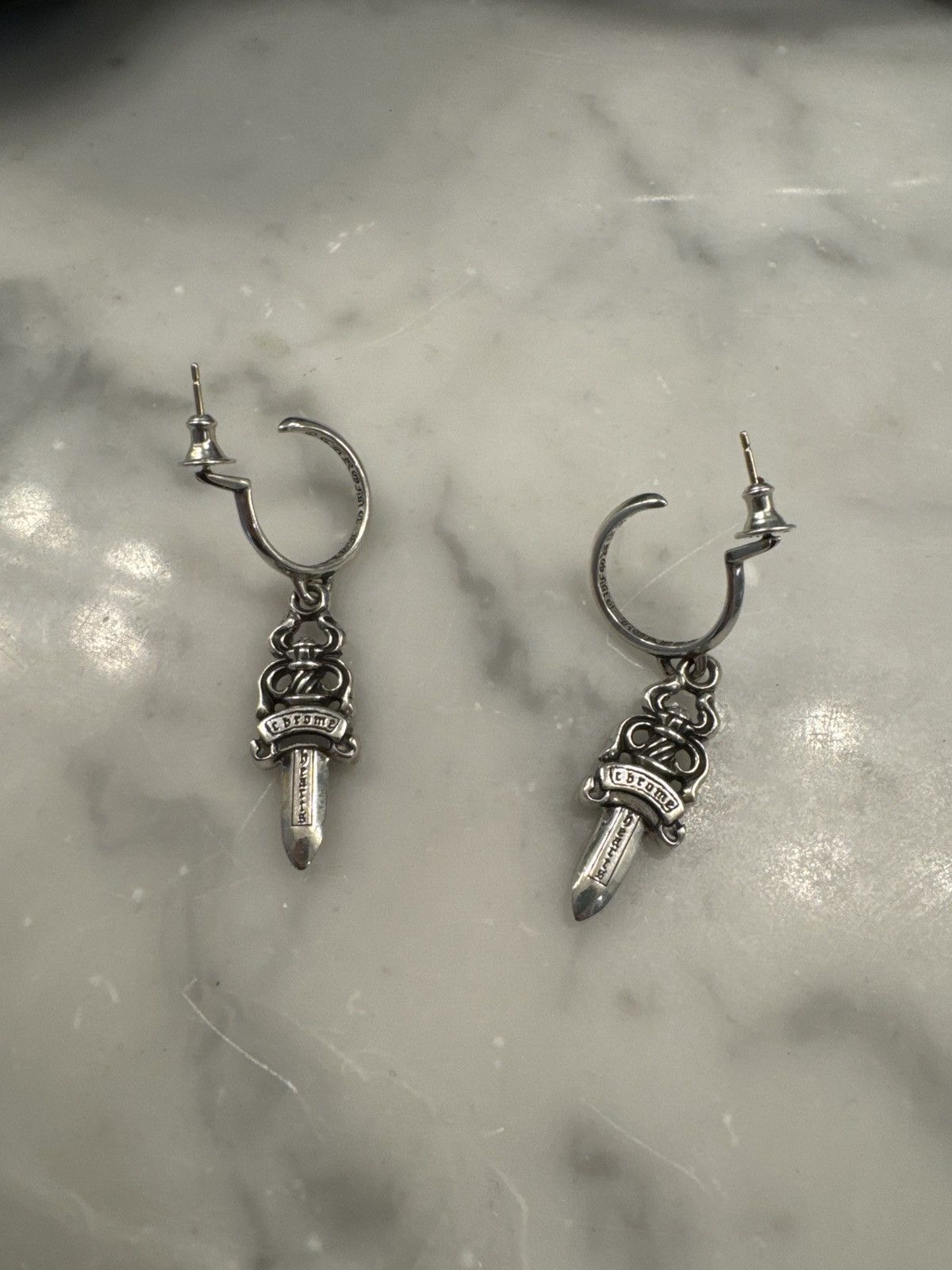Pre-owned Chrome Hearts Dagger Earrings Sets In Silver