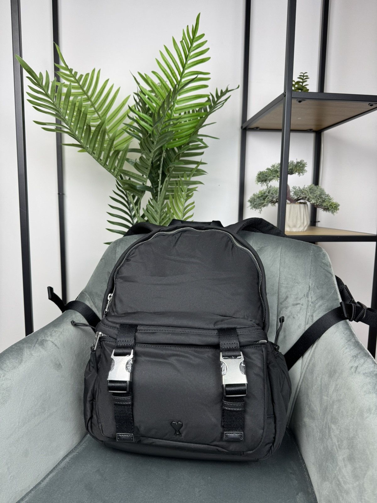 AMI × Designer AMI Paris Ami de Coeur Backpack Black OS Unisex Neylon Size ONE SIZE - 2 Thumbnail