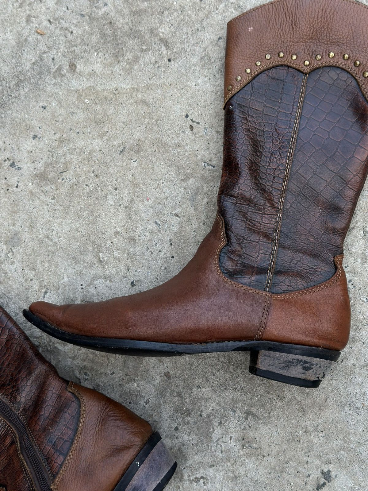 Western Rise Vintage Women’s High Leather Boots Wetsern Cowboy Y2K 00s Size US 7 / IT 37 - 8 Thumbnail