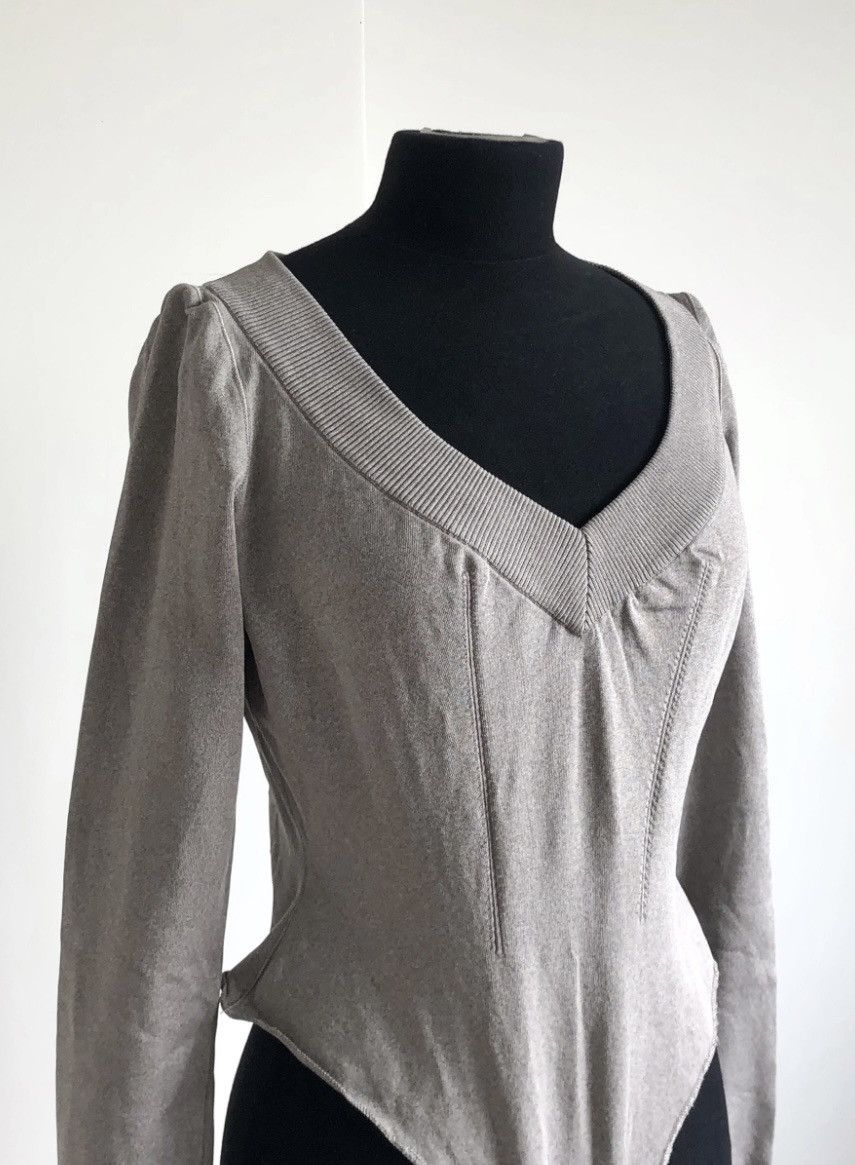 Alaia Alaïa Sculpted Grey Long-Sleeve Bodysuit- Top Size L / US 10 / IT 46 - 3 Thumbnail