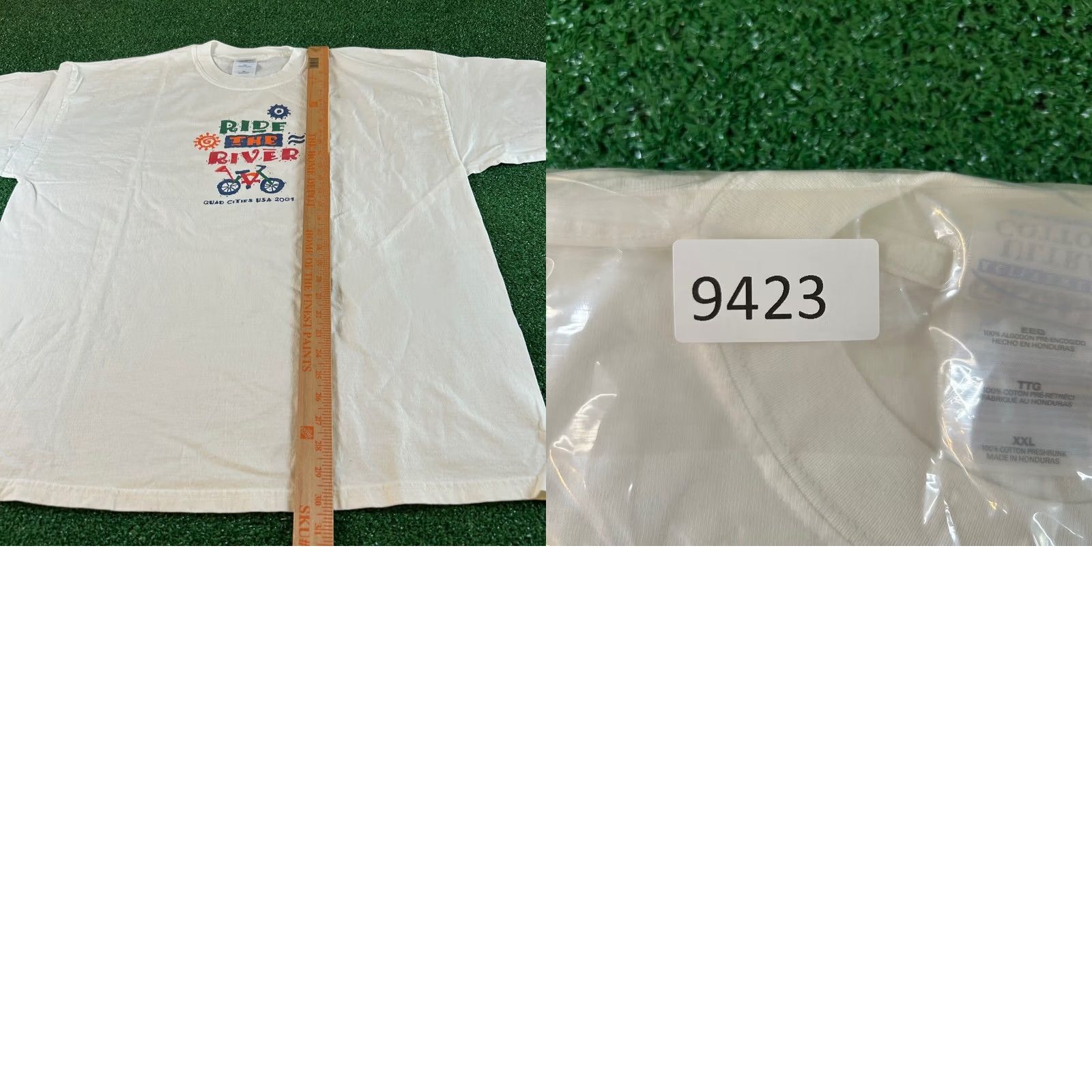 Gildan VINTAGE Gildan T-Shirt Mens 2XL White Graphic Ride The River Quad Cities 2001 Retro Crew Neck Short Sleeve Heavyweight Preshrunk Cotton TrueBreen Size US XXL / EU 58 / 5 - 8 Thumbnail