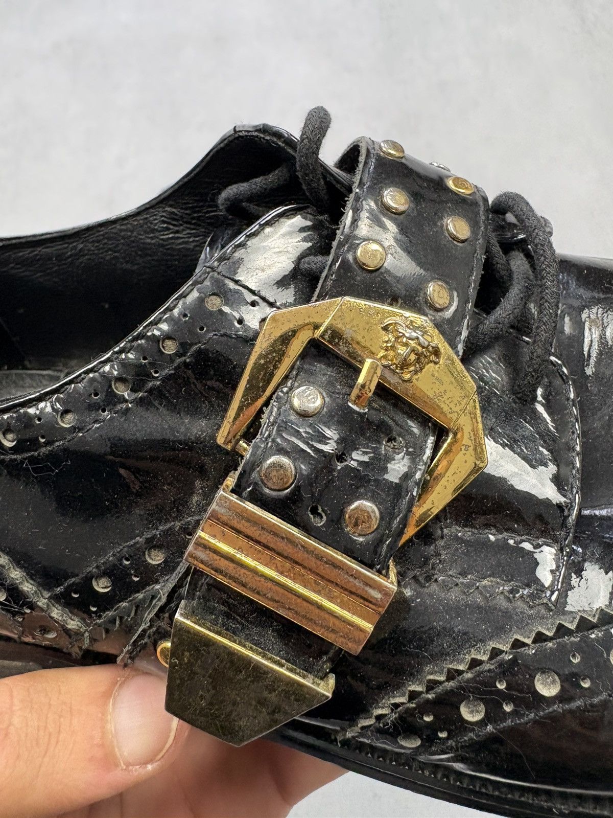 Versace Versace Vintage Black Patent Brogues Medusa Buckle Shoes 90s Size US 11 / EU 44 - 9 Thumbnail
