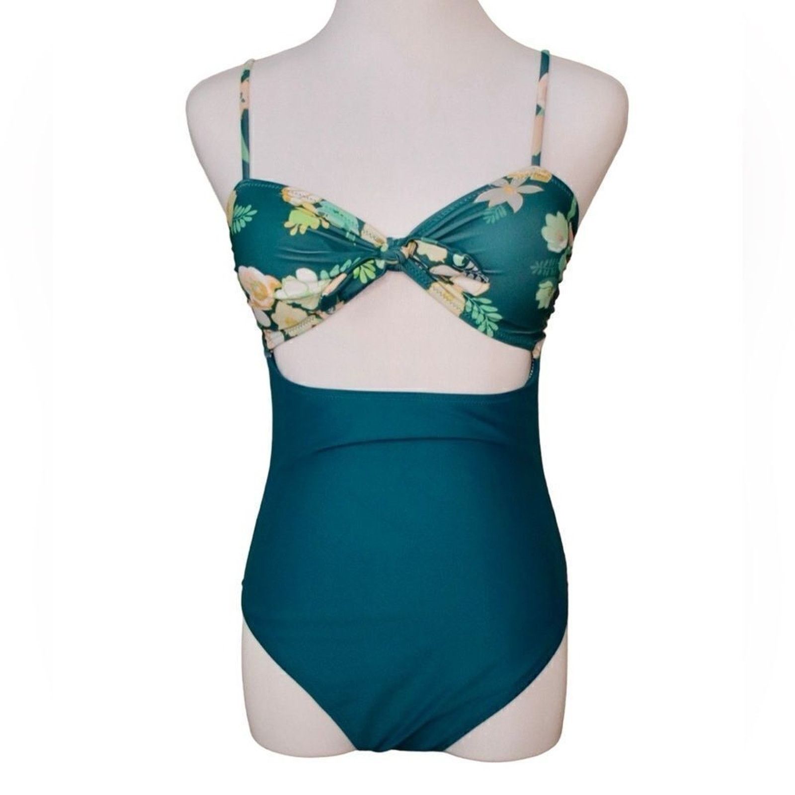 Other Tropical Floral Open Tummy Teal Moderate 1pc Swimsuit SMALL Size S / US 4 / IT 40 - 1 Thumbnail