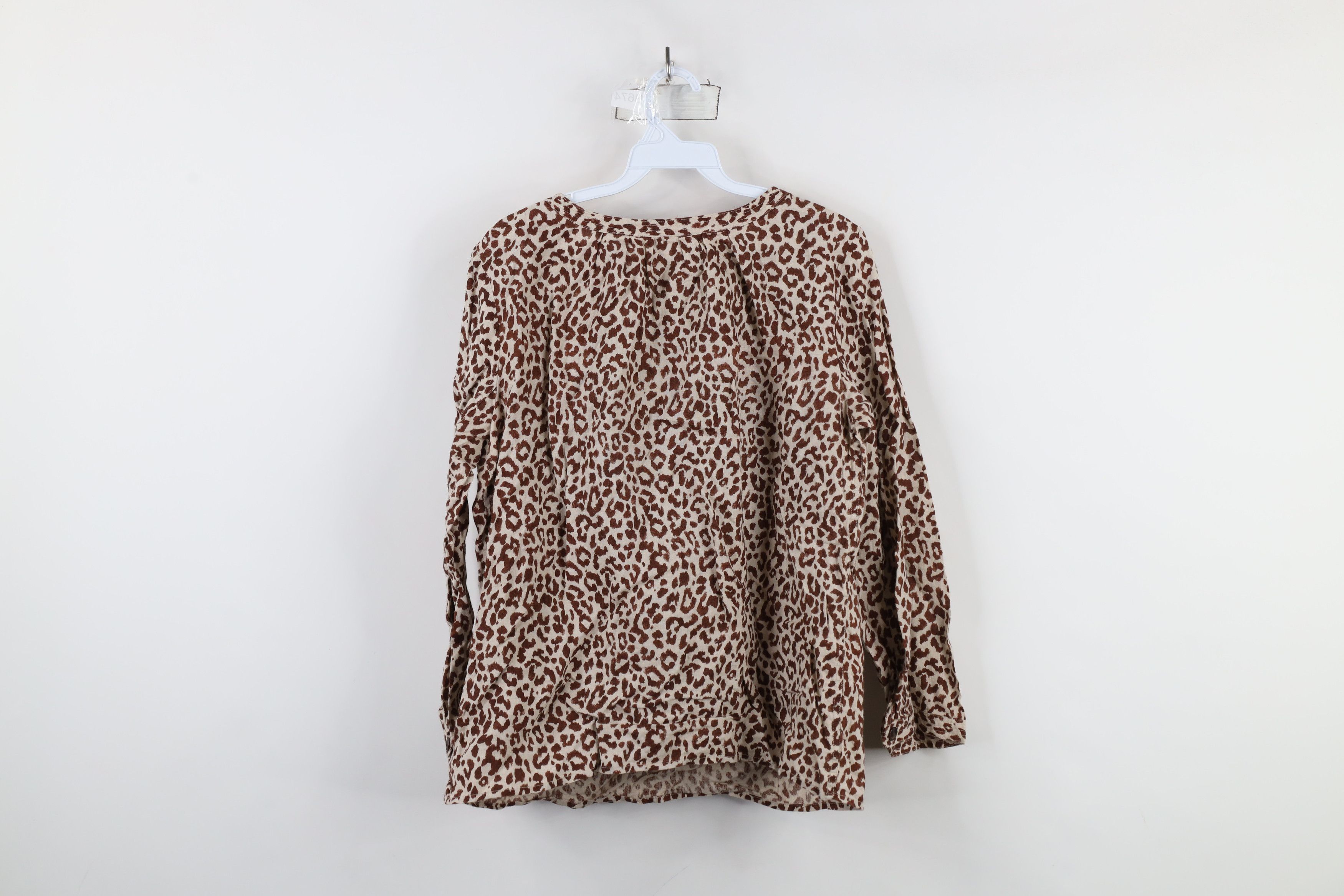 J.Crew × Vintage J Crew Leopard Print Linen Long Sleeve Blouse Shirt Top Size L / US 10 / IT 46 - 8 Thumbnail