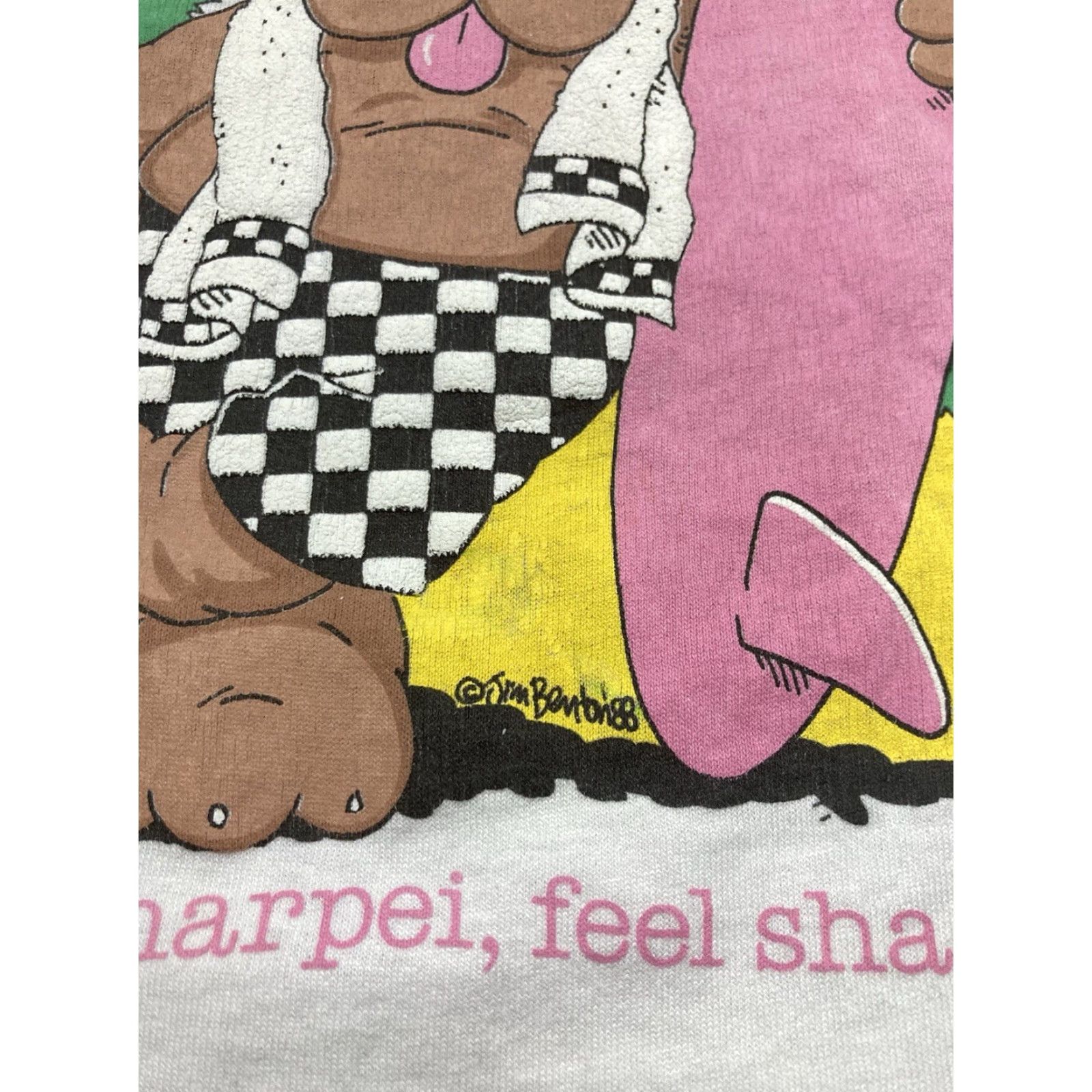 VINTAGE 80s Beach T-Shirt Sharpei Dog Jim Benton Surf Beach White Large Men