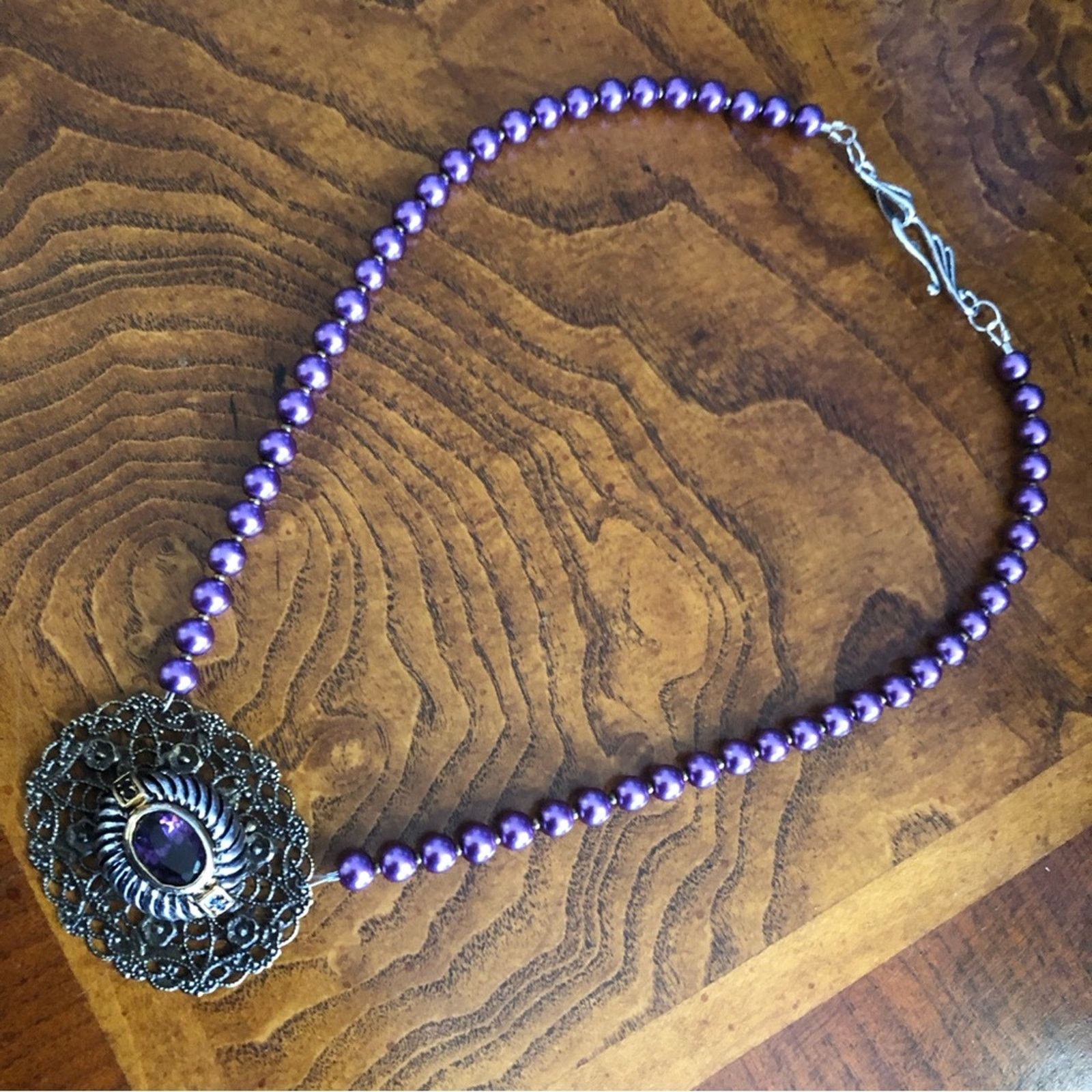 Handmade Handcrafted repurpose genuine amethyst Pearl necklace Size ONE SIZE - 11 Thumbnail