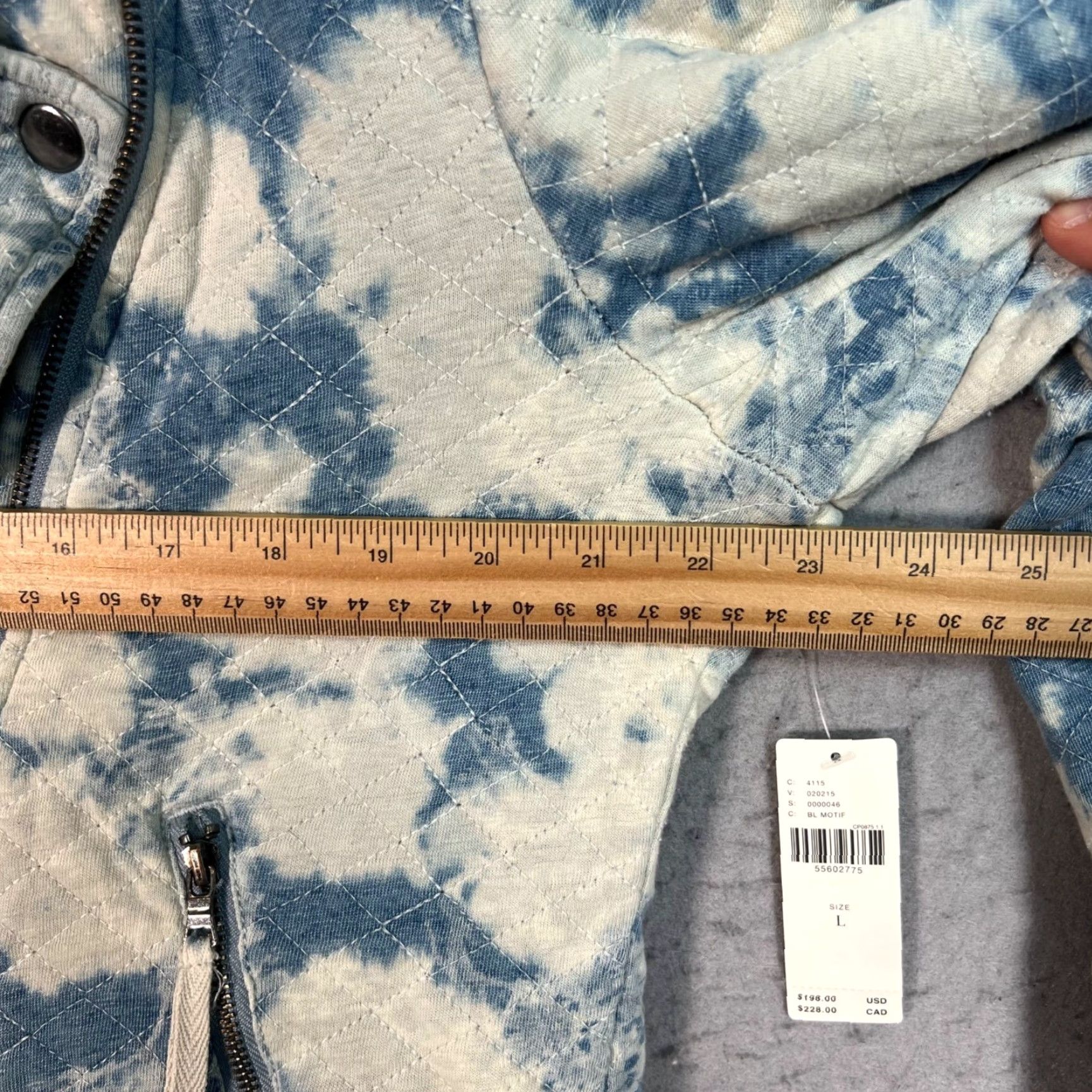 Vintage Marrakech Womens L Tie-Dye Quilted Moto Jacket Blue White Cotton-Linen Blend Shirt Size L / US 10 / IT 46 - 6 Thumbnail