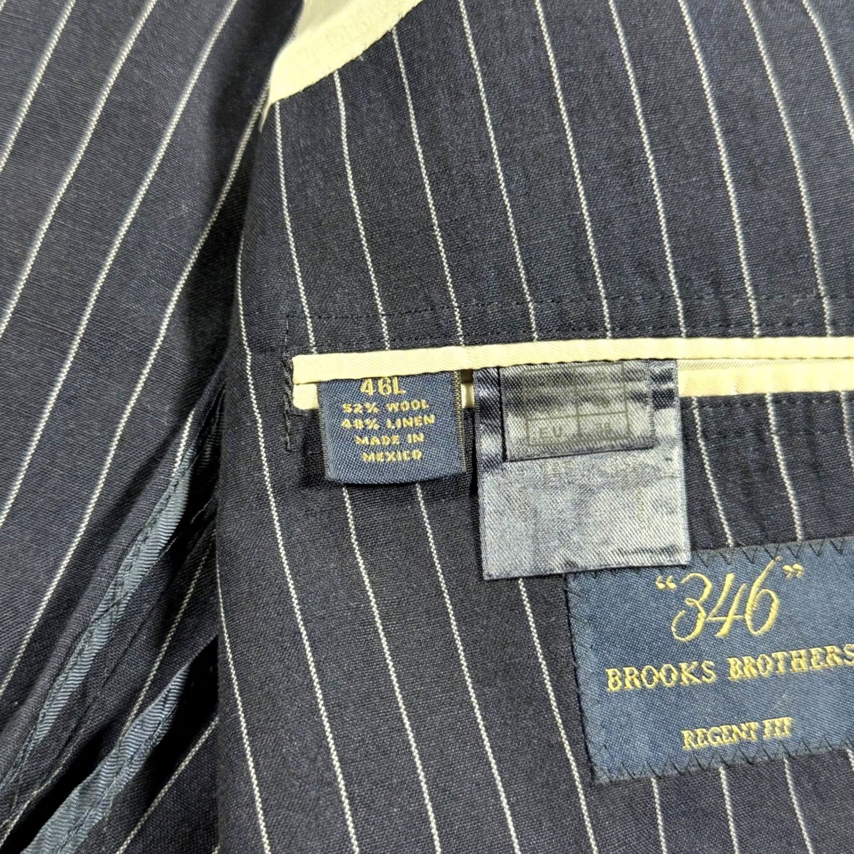 Brooks Brothers Brooks Brothers Regent Blazer Jacket Navy Pinstripe Wool Linen Unstructured 46L Mens Size 46R - 6 Thumbnail