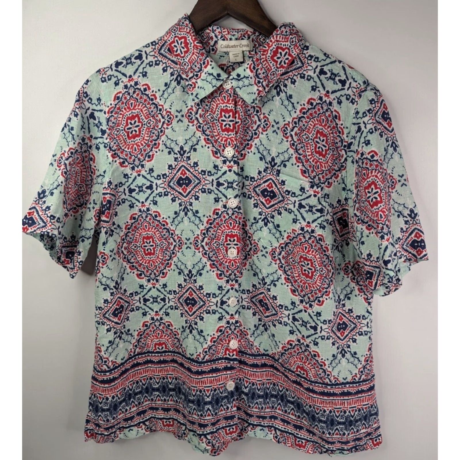Coldwater Creek Coldwater Creek Blouse Women L Multicolor Linen Button Boho Artsy Floral Spring Summer Size L / US 10 / IT 46 - 2 Thumbnail