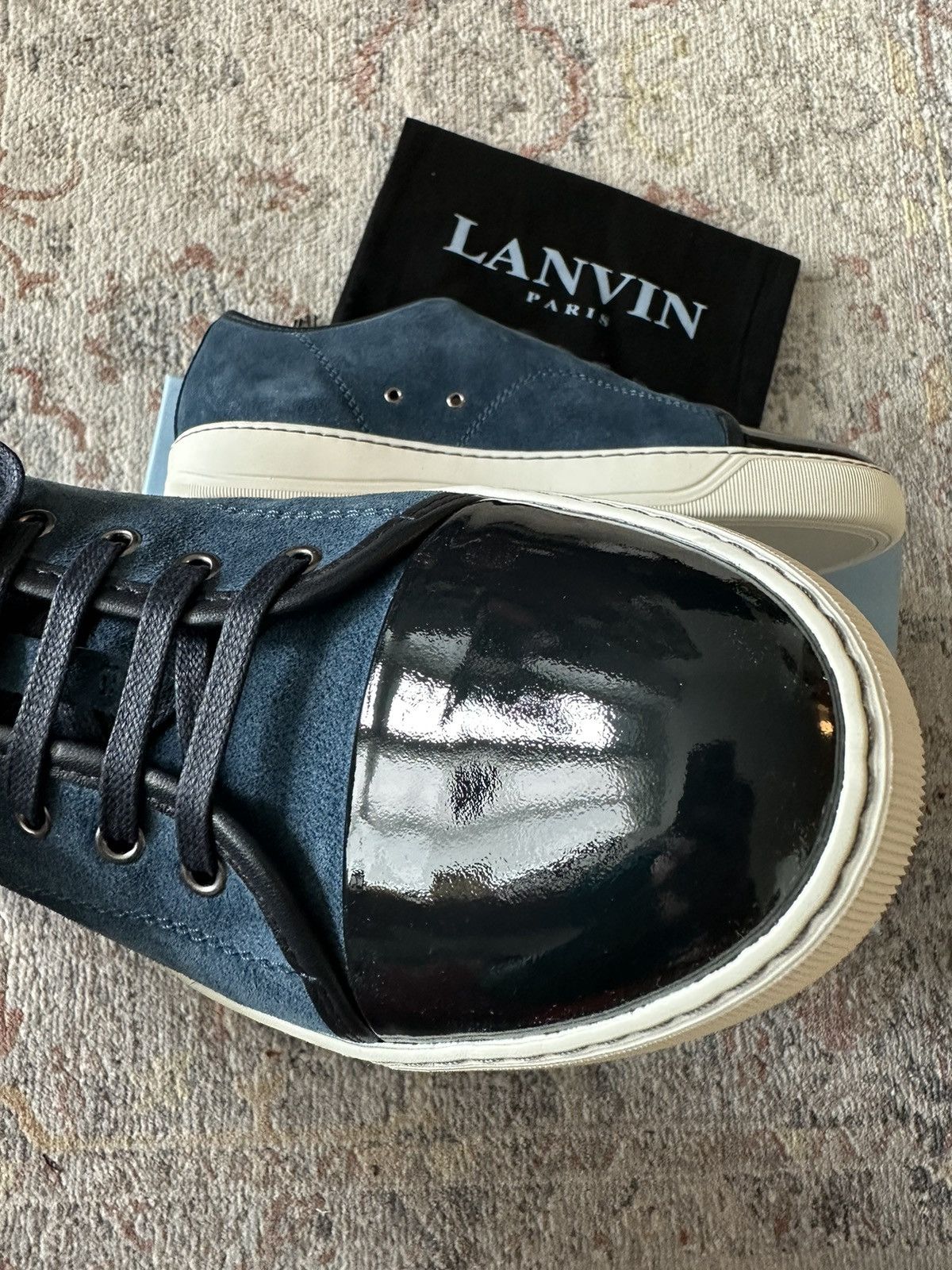 Lanvin Lanvin Men's Patent-Toe Suede Sneaker, Dark Turquoise Size US 8 / EU 41 - 7 Thumbnail