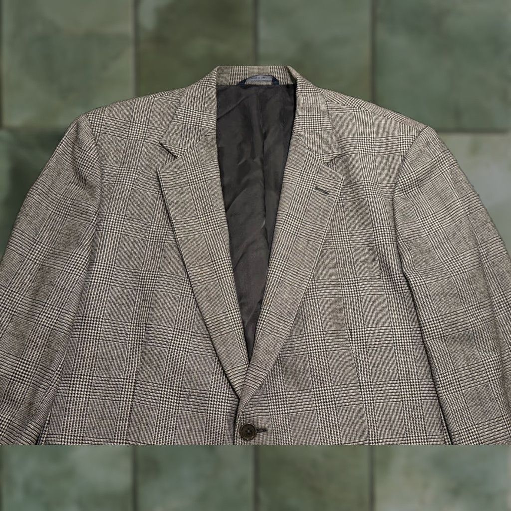 Brooks Brothers BROOKS BROTHERS X LORO PIANA Rain System Grey Houndstooth Plaid Blazer 44L Men Regular Wool Cupro Lining Notch Lapel Modern 2-Button Single-Breasted"} Size 44R - 1 Thumbnail