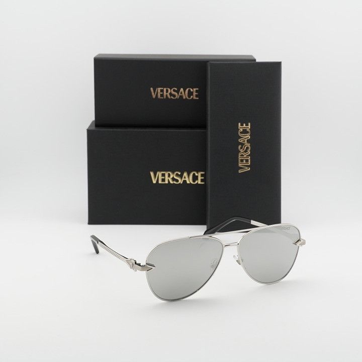 Versace Versace VE2283 10006G Sunglasses Silver Aviator Frame Size ONE SIZE - 9 Thumbnail