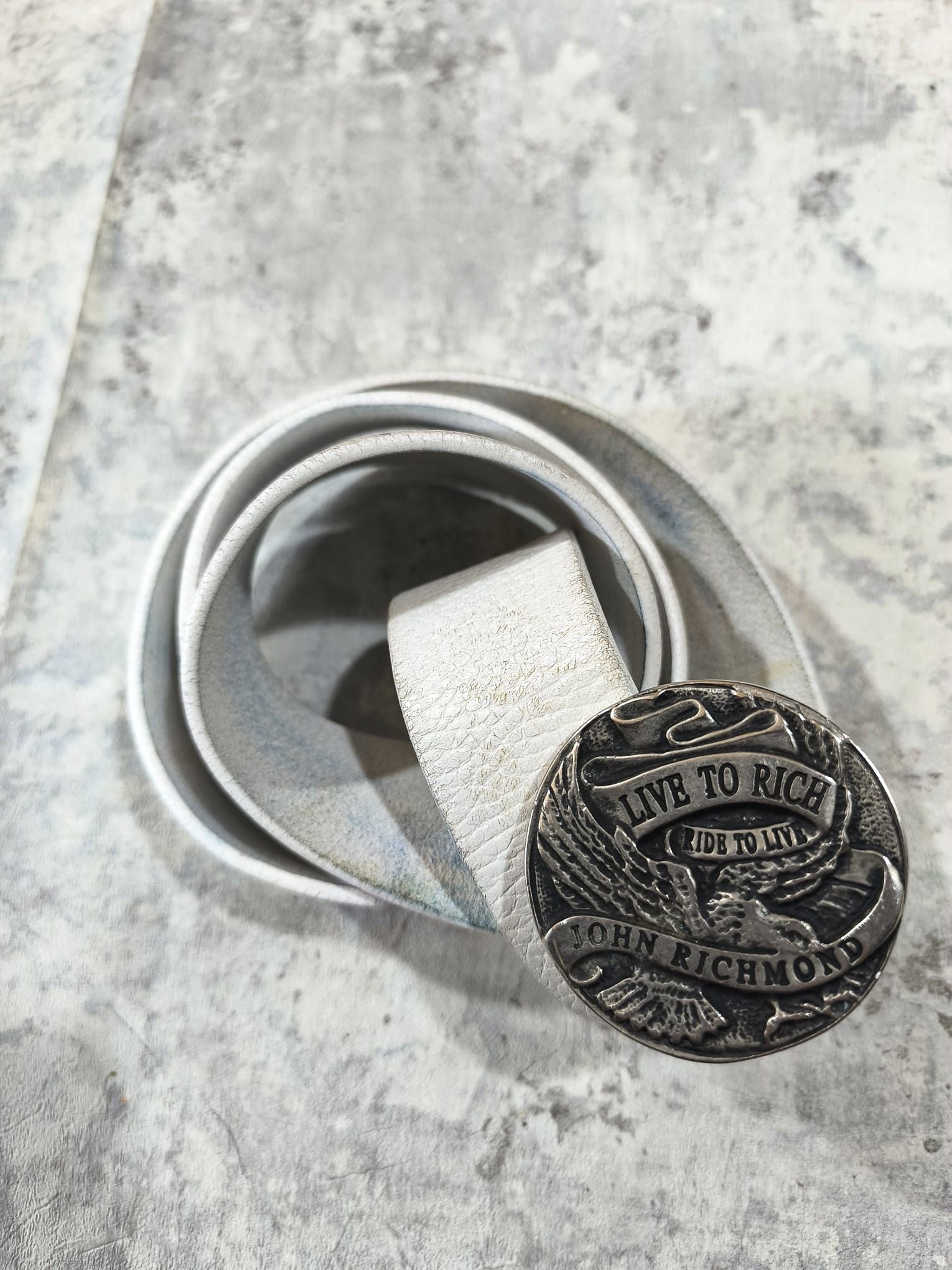 John Richmond RICHMOND DIRTY WHITE DISTRESSED LEATHER ITALY BELT Size ONE SIZE - 2 Thumbnail