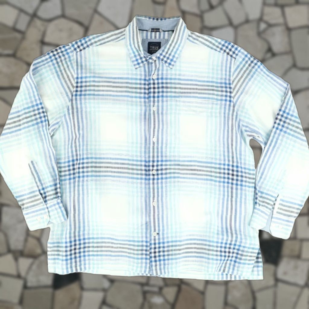 Vintage True Measure of a Man Shirt XL White Plaid Button Up Linen Cotton Blend Long Sleeve Mens Size US XL / EU 56 / 4 - 1 Thumbnail