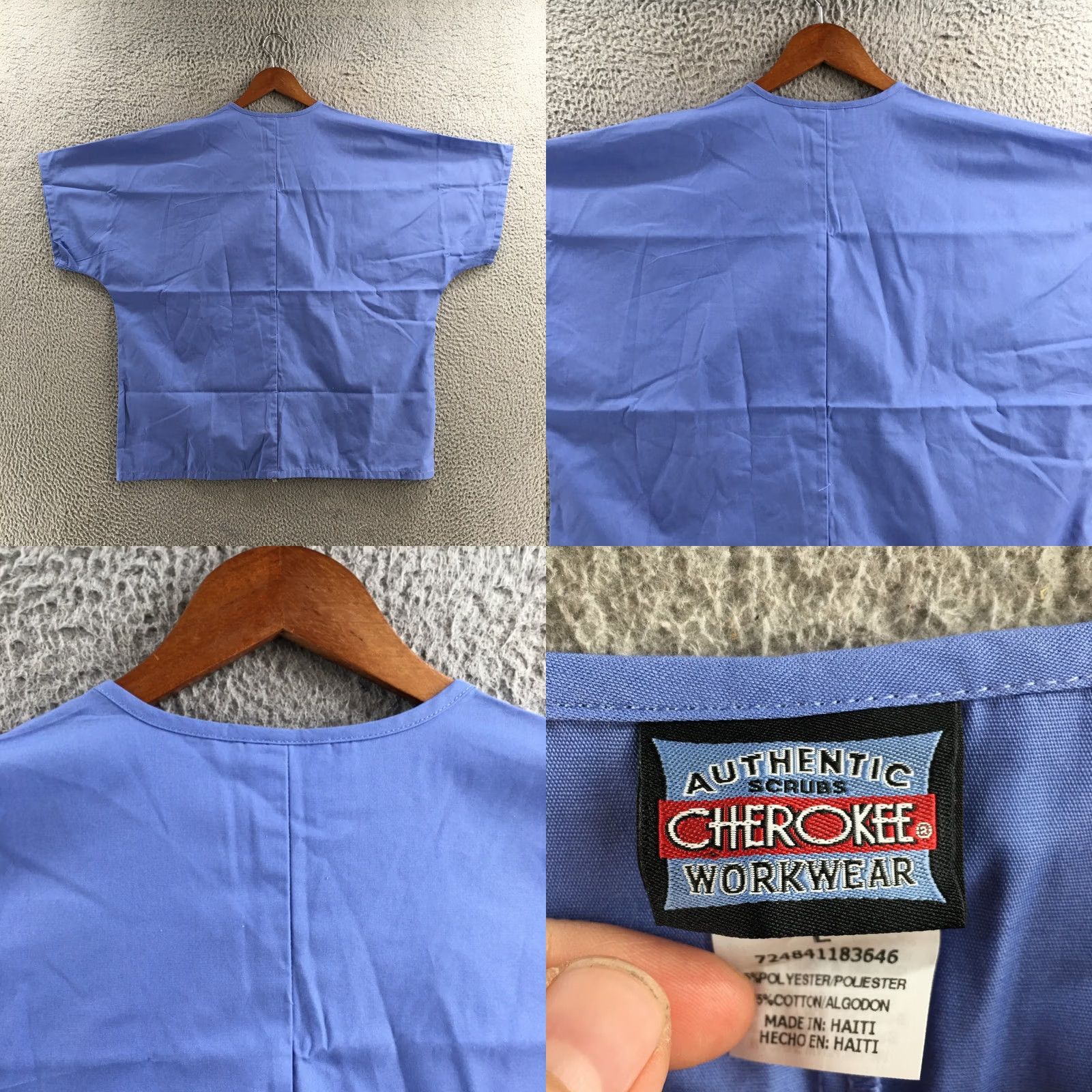 Cherokee Cherokee Workwear Scrub Tops Mens Large Blue V-Neck Short Dolman Sleeve Pocket Size US 33 - 8 Thumbnail